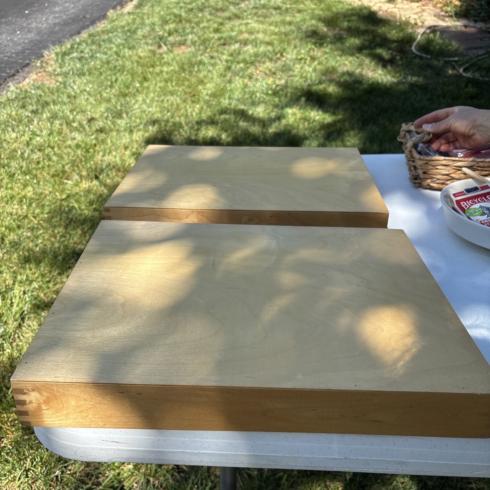 Wood Dovetail Desk Trays, In/Out Box Paper Office File 10.5 “X 13.5”