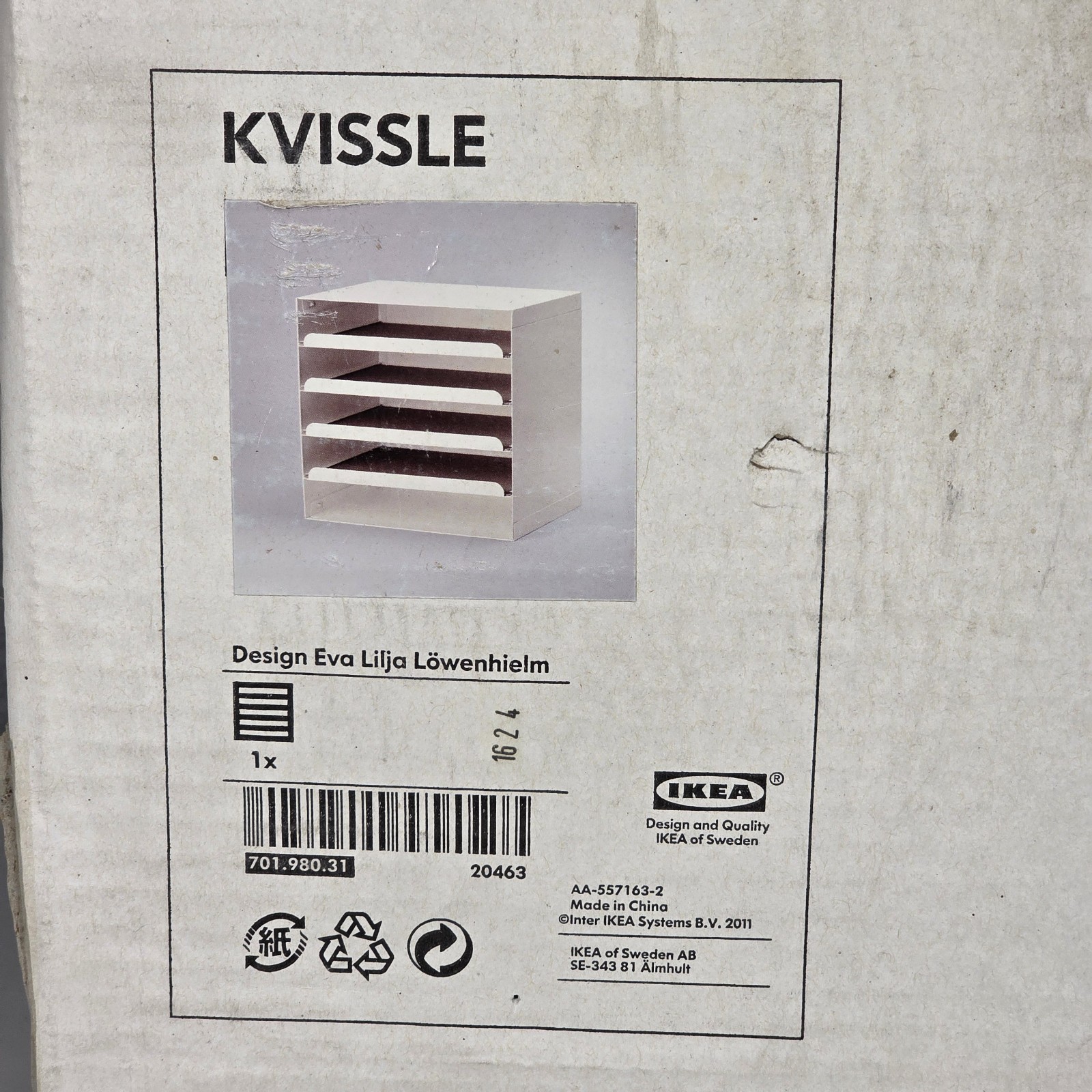 IKEA KVISSLE White Filing Letter Paper Organizer Desk Tray 701.980.31 NEW NIB