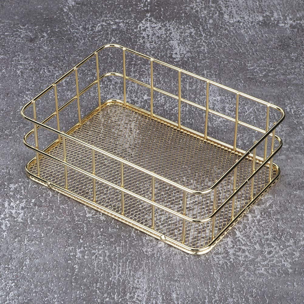 Joyzan Gold Iron Storage Basket, Metal Desktop Wire Mesh Tray Desk S,