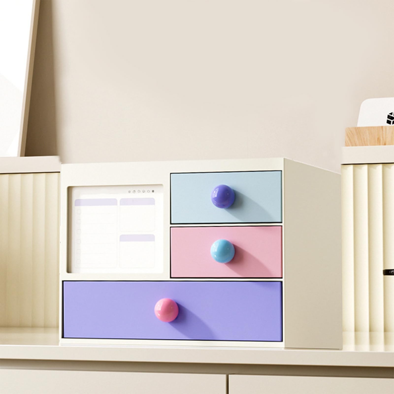 Toguma Small Multifunction Desk Organzier with 4 Drawer, Pencil Pen White
