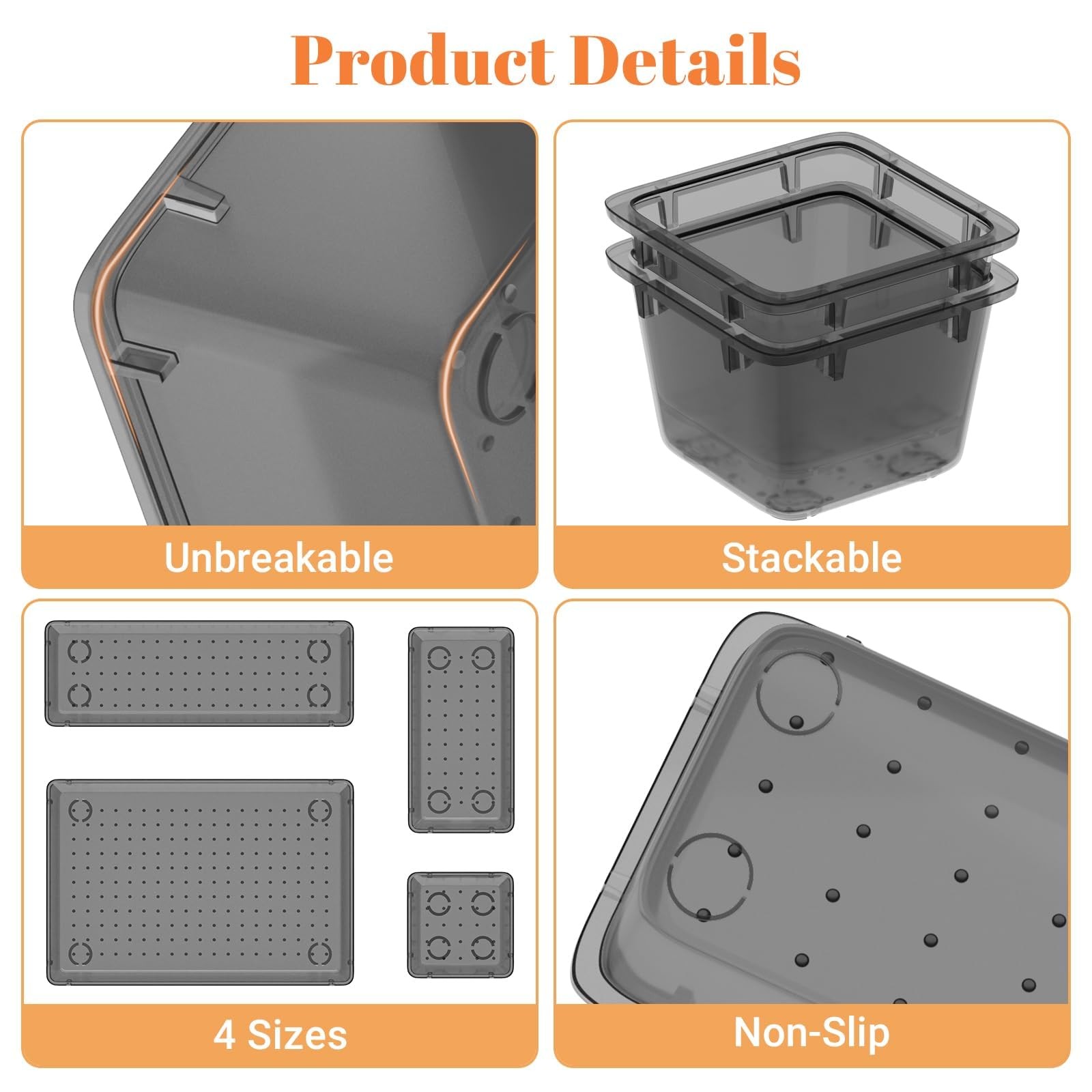 15 PCS Clear Plastic Drawer Organizer Set, 4-Size Acrylic Drawer Storage Tray…