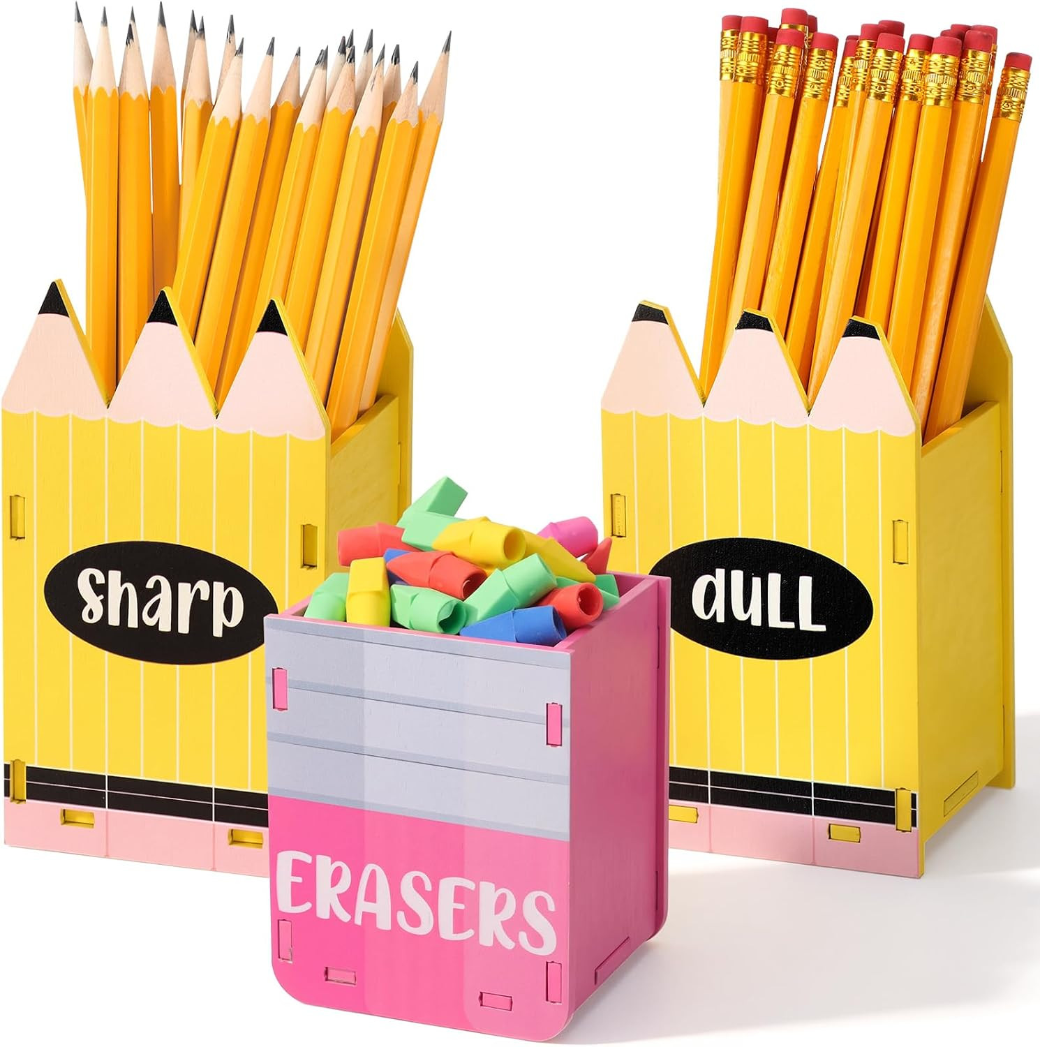 3 Pcs Sharp and Dull Pencil Holder Eraser Buckets Wooden Shaped Dispenser for Ba