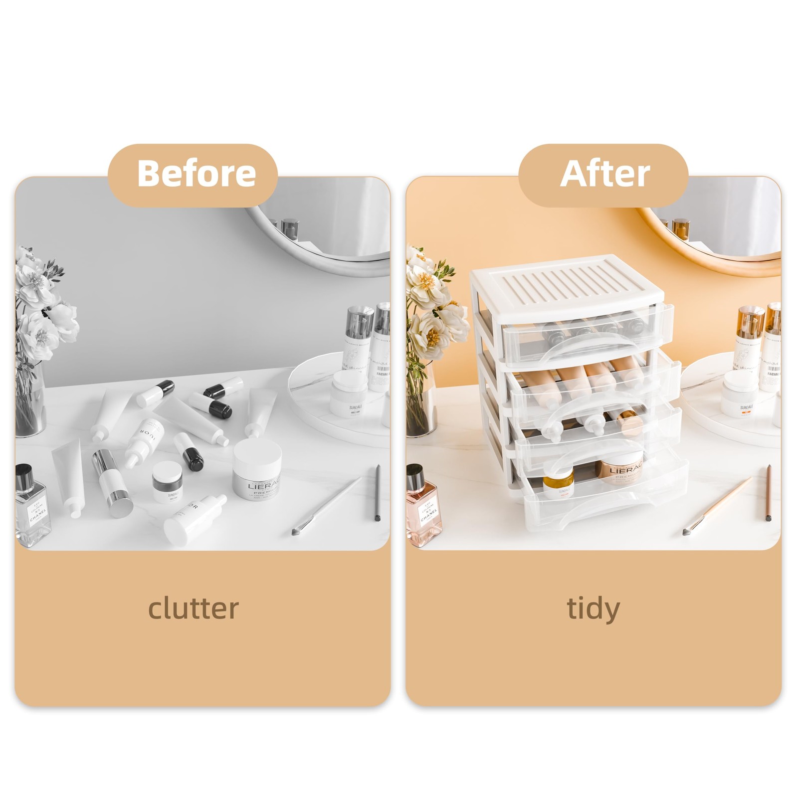Gonice White Desk 4 Drawer Organizer, Plastic Small White-4T-Small