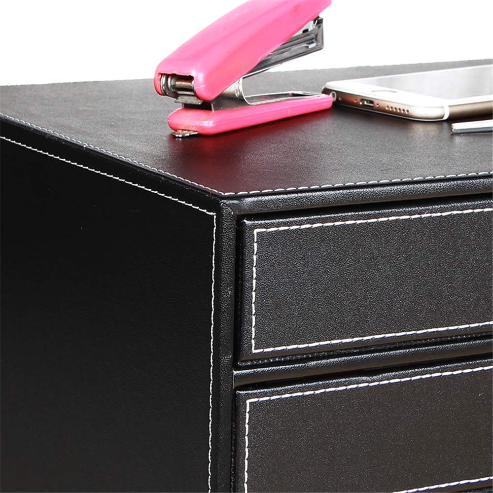 Ayunga Leather Desk Organizer with 3 Drawers, Executive Office Supplies Black
