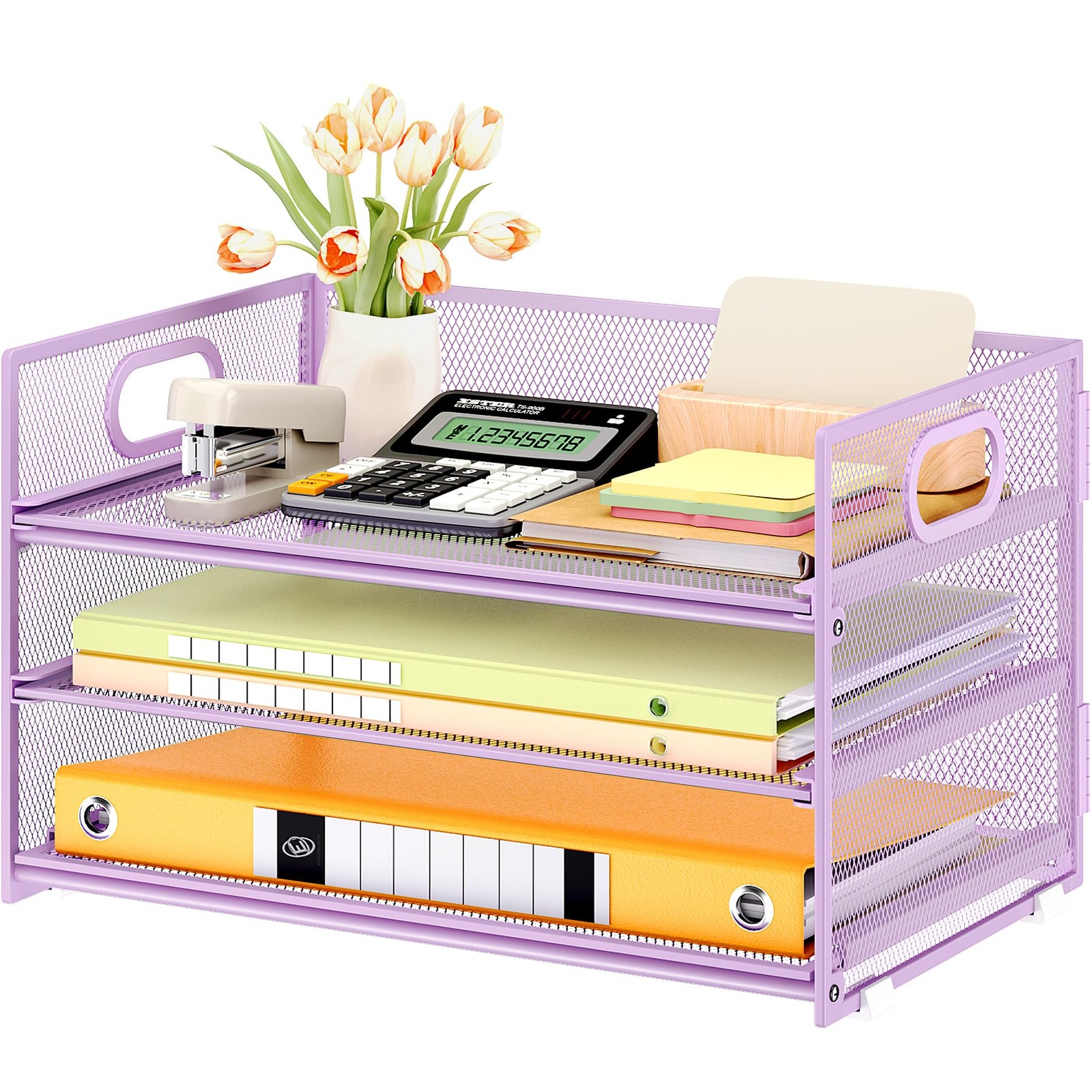 Subekyu 3 Tier Letter Tray Paper Organizer with 12.6″ x 9.1″ x 8.1″, Purple