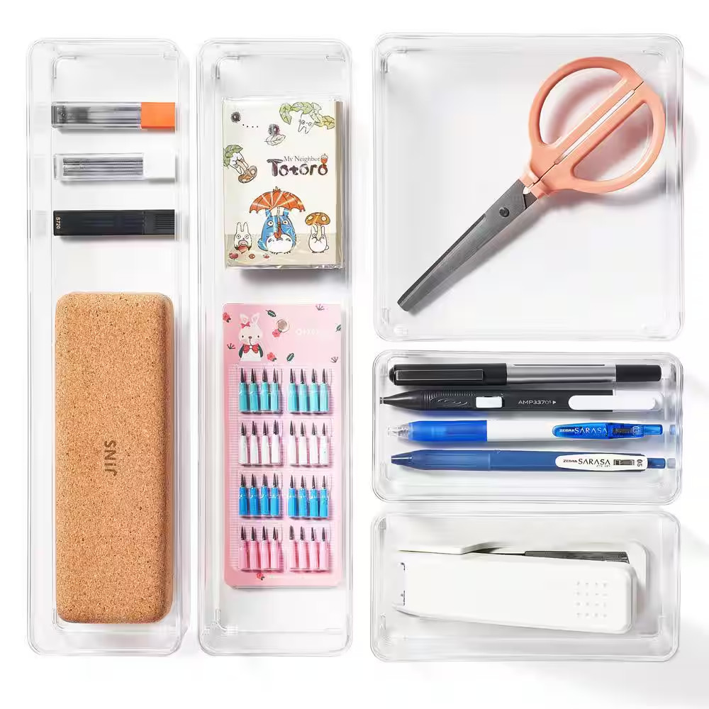 Drawer Organizer Set for Office Storage, Clear 12 In. X 2 In. Plastic Desk Organ