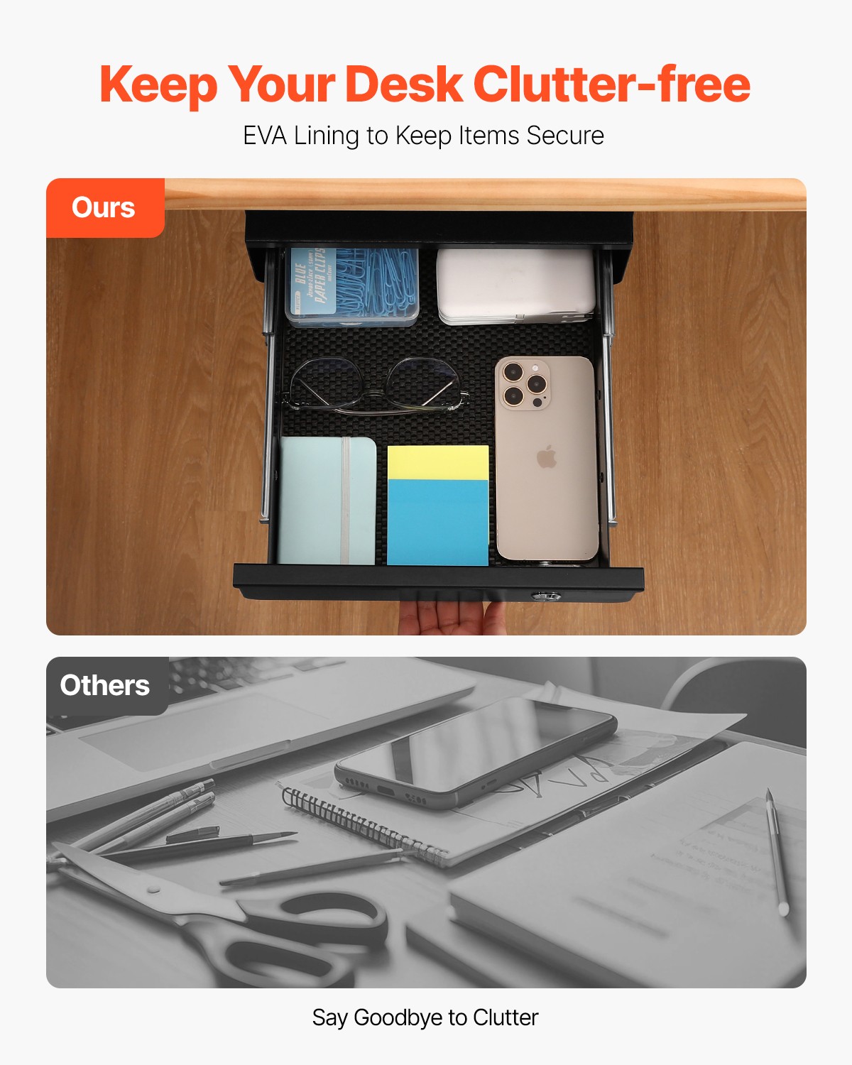 Uimoso 13 in Lockable Slide-Out Under Desk Drawer for Office and Home Use