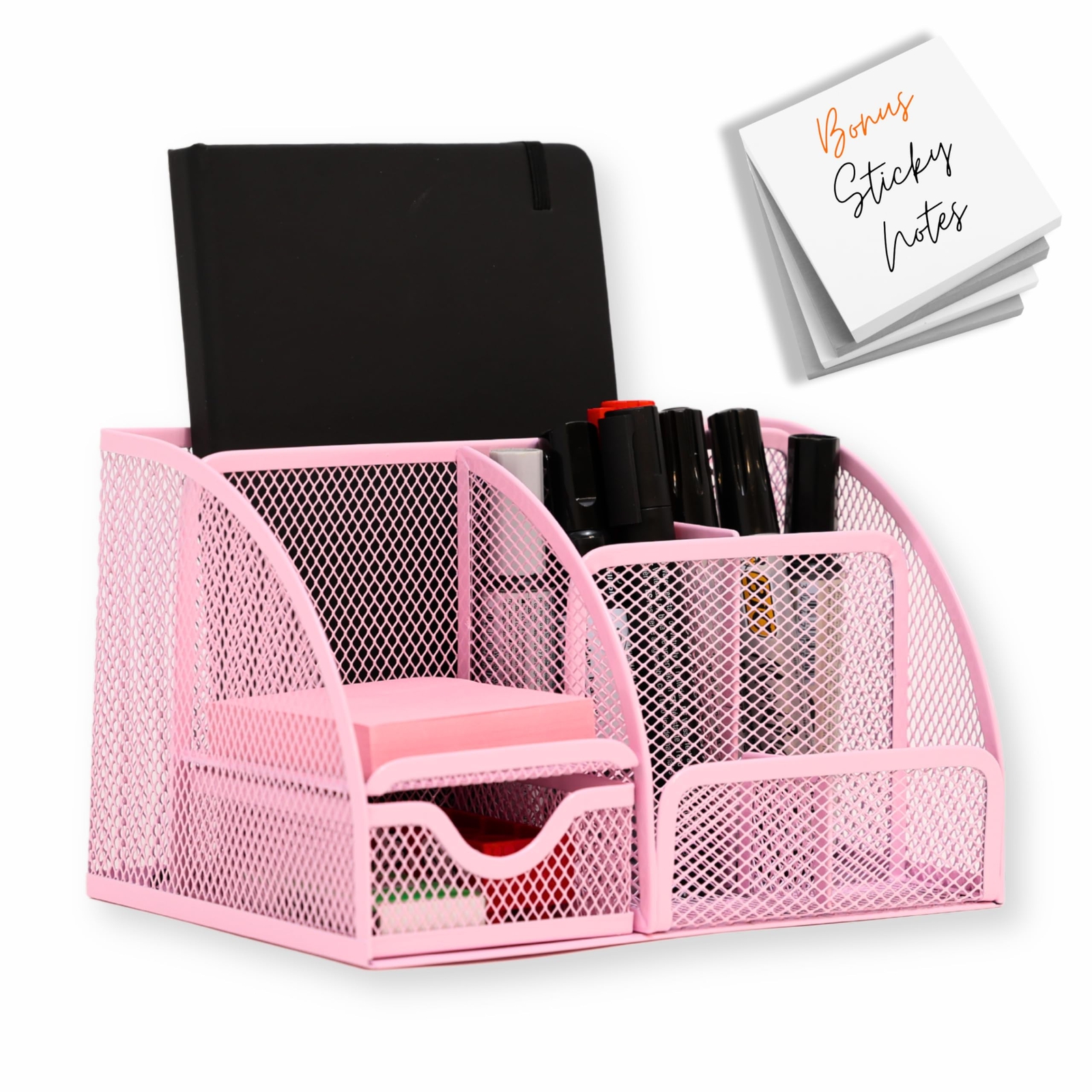 Mesh Desk Organizer – Office Desk Organizer with Sticky Notes – Desk Accessor…