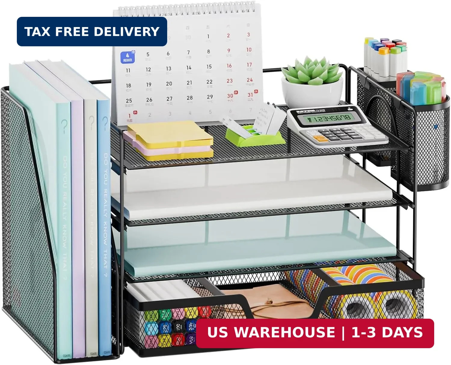 Marbrasse Desk Organizer and Accessories，4-Tier Paper Letter Tray Organizer with