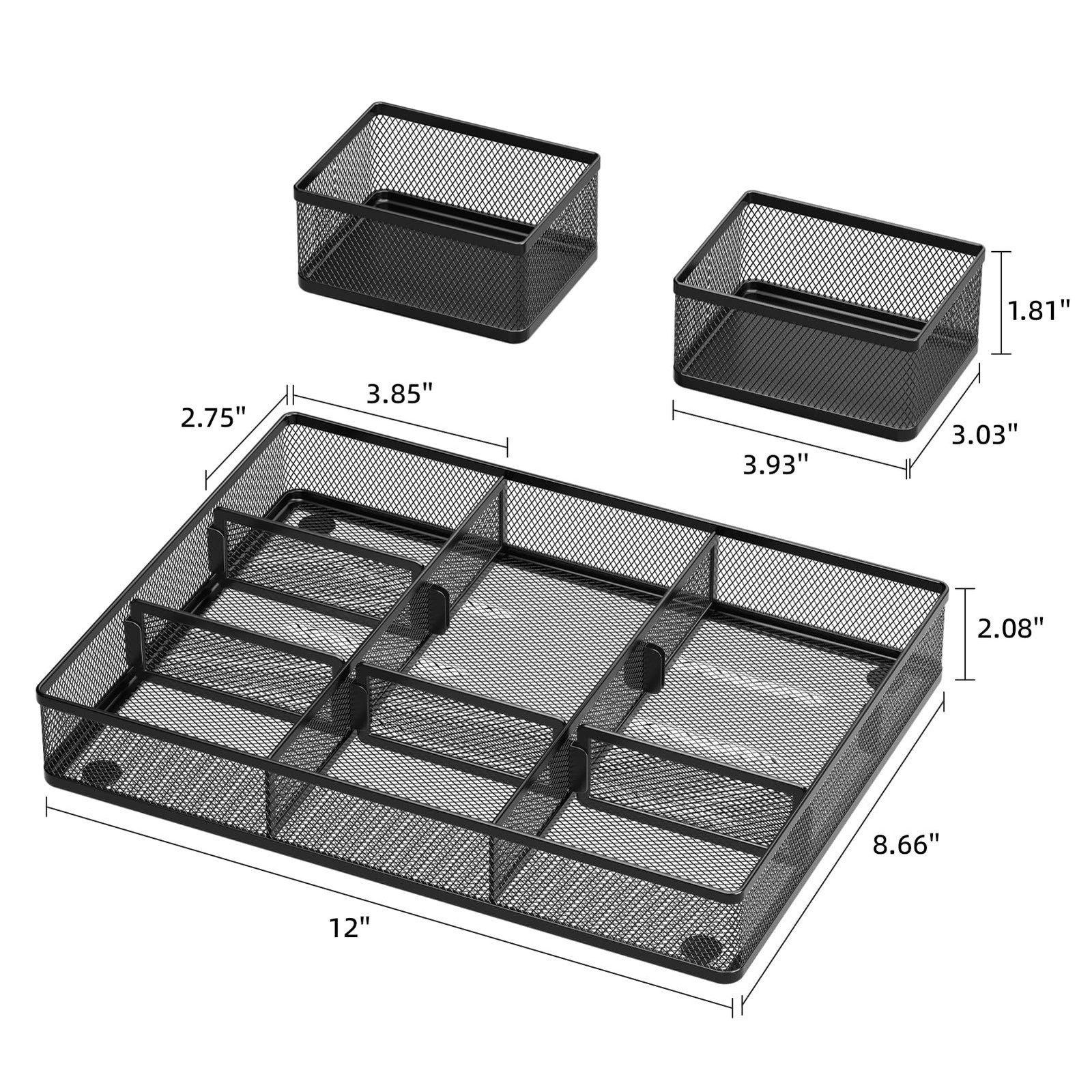 Metal Mesh Desk Drawer Organizers Tray 9 Compartment Pen Storage 3 PCS