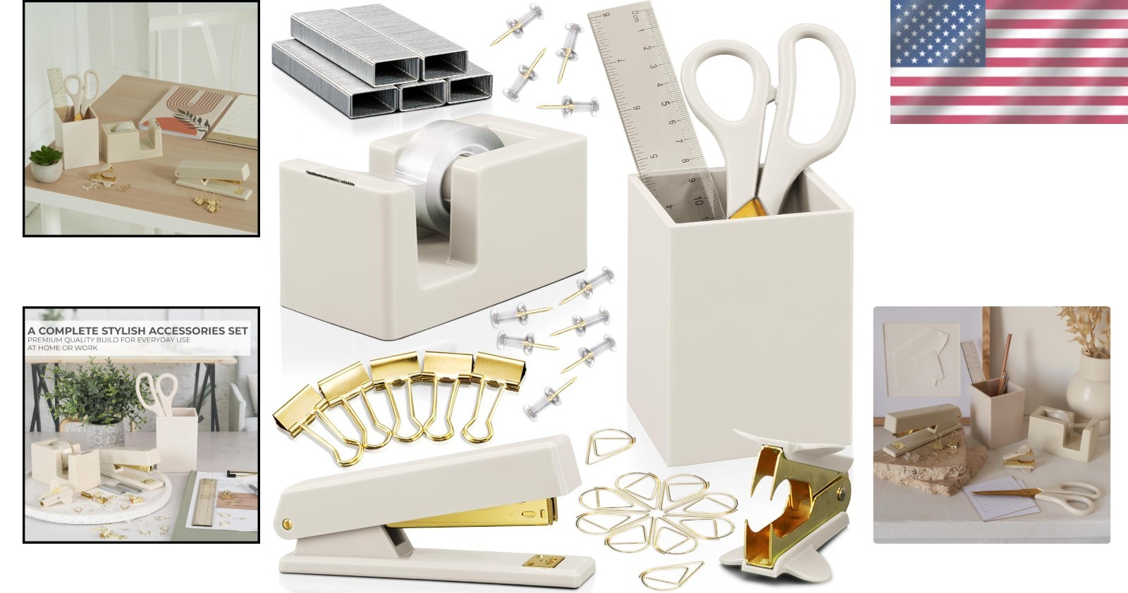 Stylish Aesthetic Office Supplies Kit – 10-Piece Gold Finish Desktop Essentials