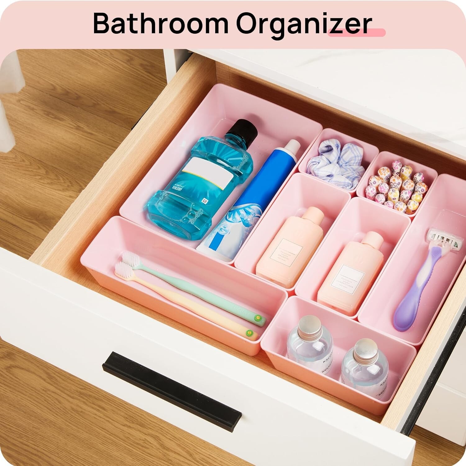 25 PCS Pink 4-Size Versatile Drawer Plastic Organizer Non-slip Storage Trays