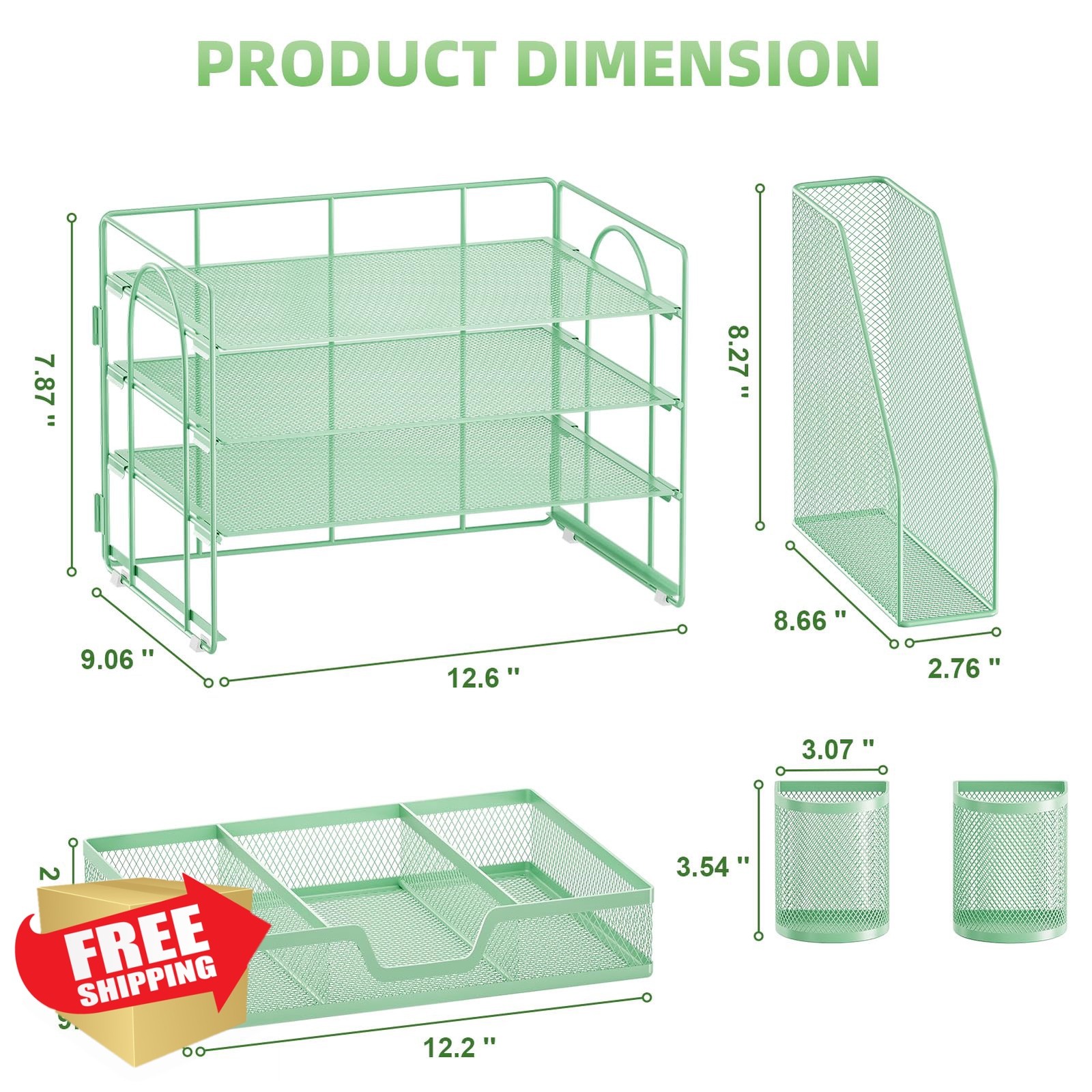 Marbrasse green desk organizer tray holder drawer 15.4″