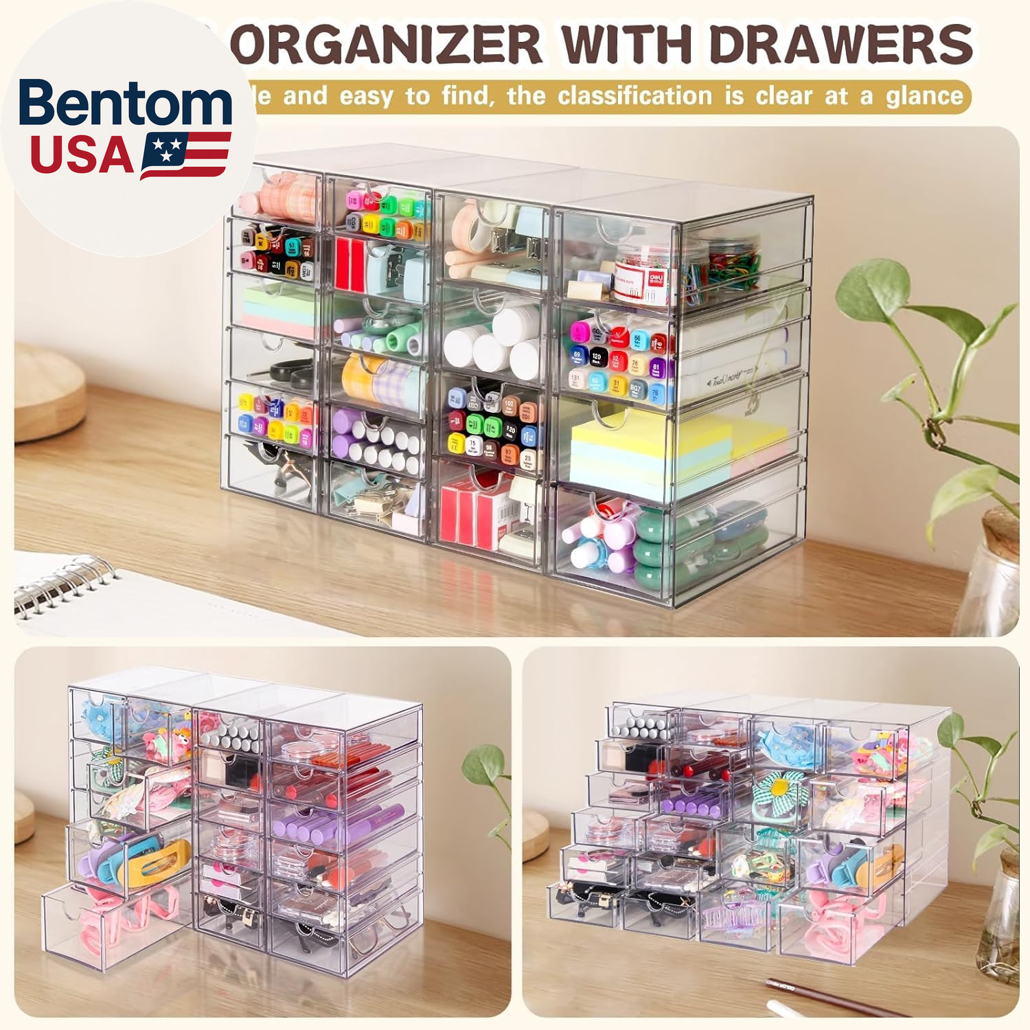 Acrylic Organizer with Drawers | 20 Drawers 4 Sets | Desk Organizer and Storage,
