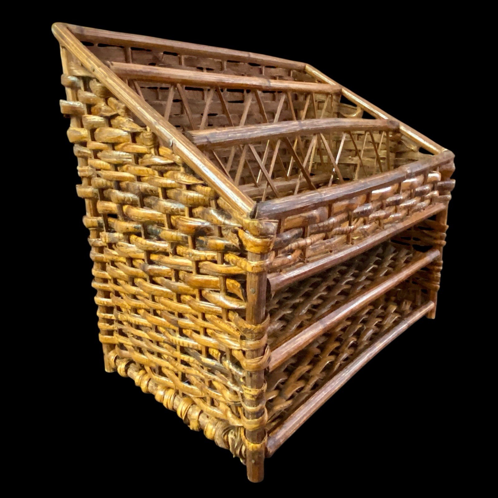 Vintage Wicker Rattan Desk Organizer Woven Shelf Office File Letter Holder READ