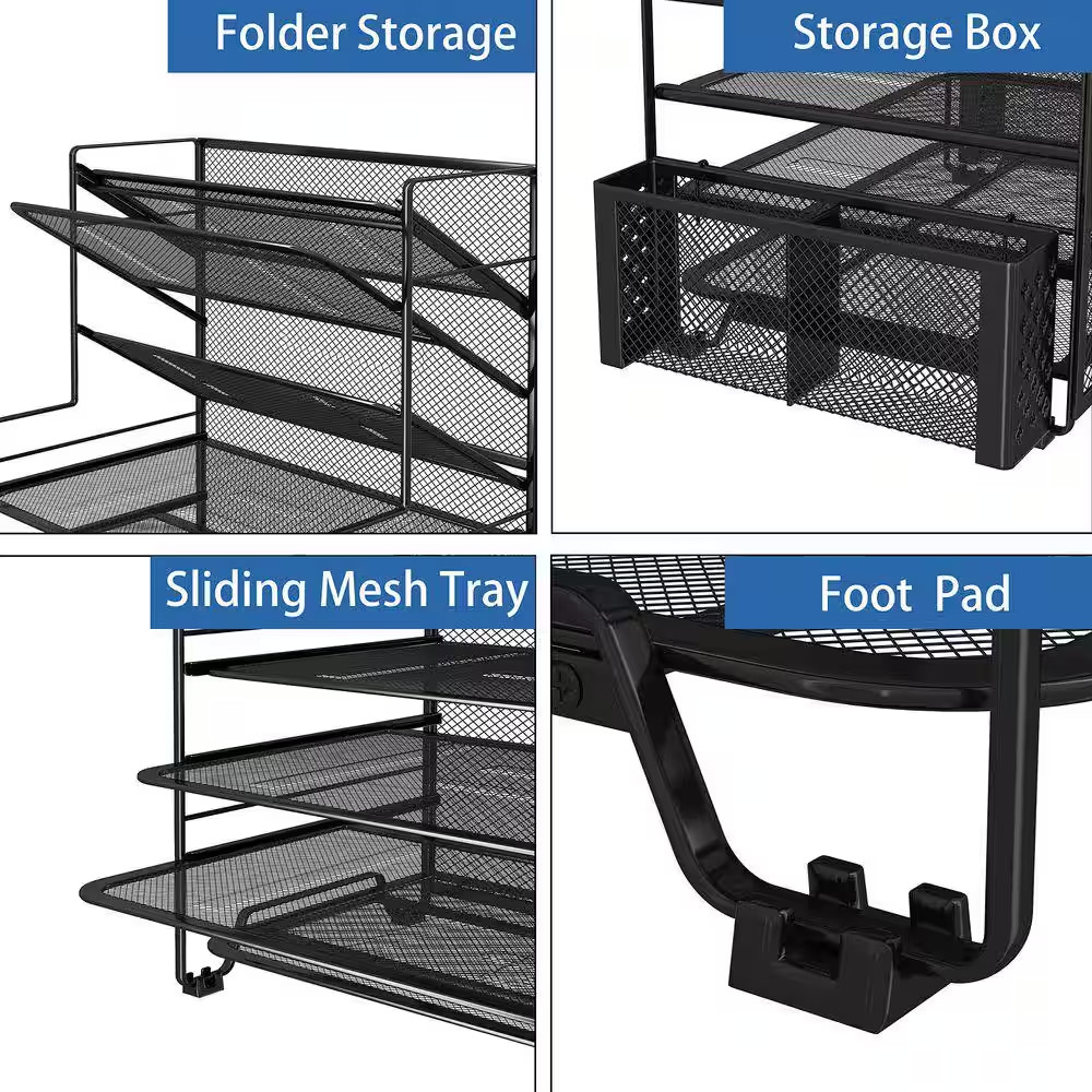 Black 16.75 In. X 11.22 In. X 16.75 In. Metal Mesh 7-Tier Desk File Organizer wi