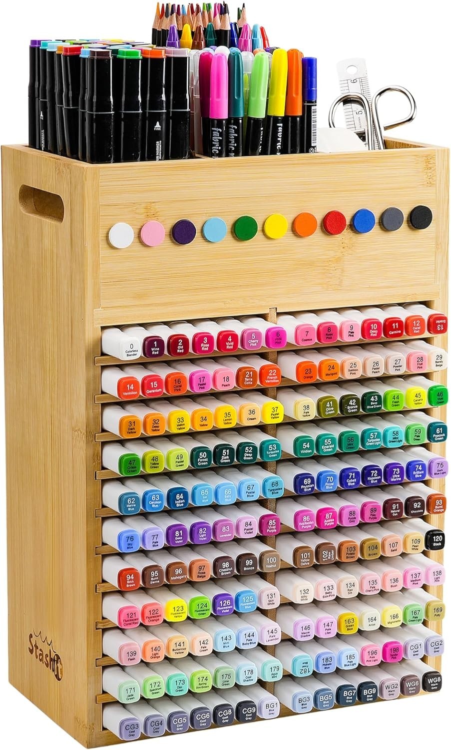 Marker Organizer for Desk – 154 Capacity Wooden Marker Holder – Ergonomic Han…