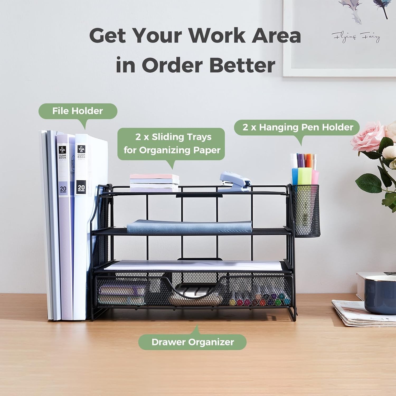 Desk Organizers and Accessories, 4 Tier Paper Letter Tray Organizer Holder De…