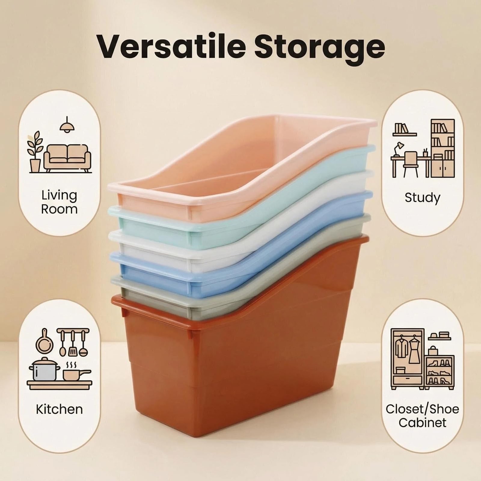 6 PCS Magazine Holders Book Bins Plastic Binder Organizers Pastel Colors