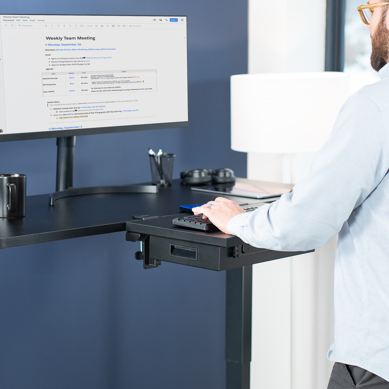 VIVO Black Premium Clamp-on 24″ x 14″ Desk Extension with Storage Drawer