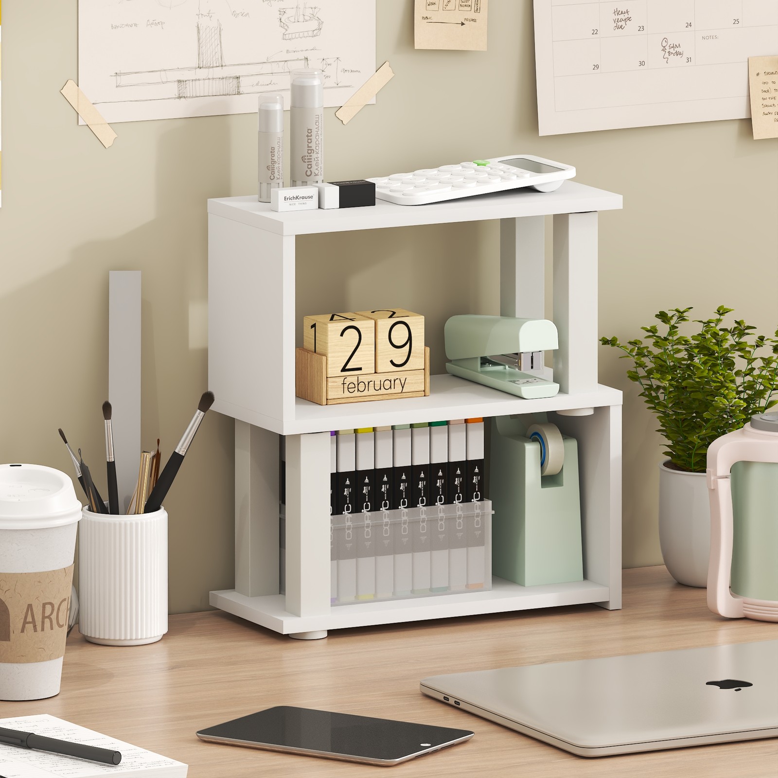 Furinno TURN-N-TUBE 3-Tier Desk Organizers and Accessories. Corner Shelf. White
