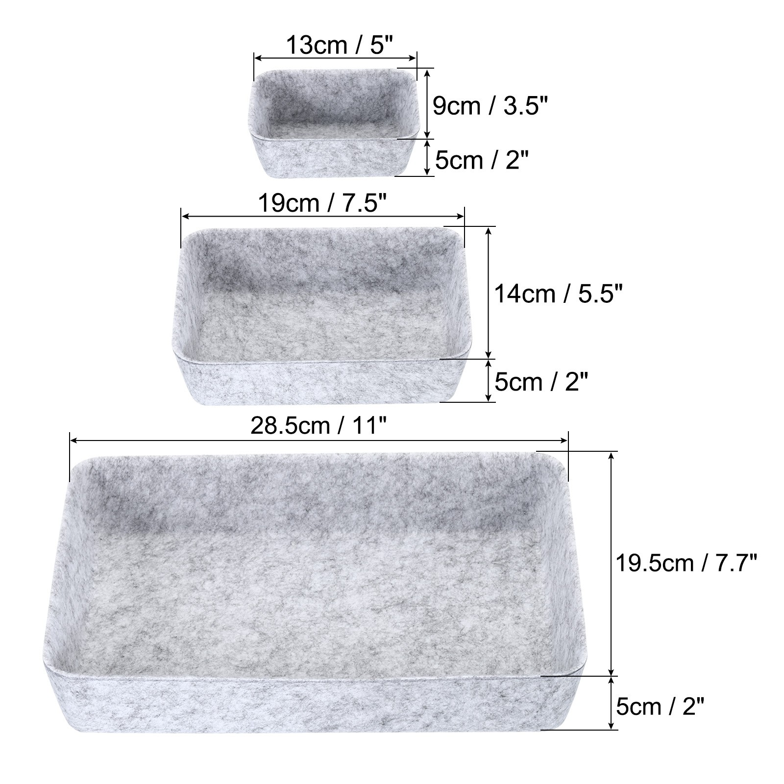 7X Felt Drawer Organizer Desk Drawers Organizers Tray, Light Gray