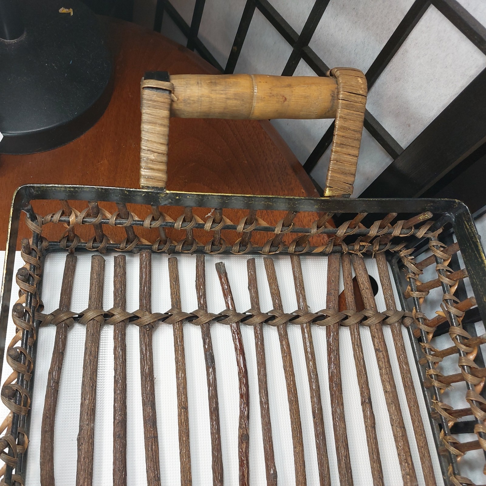 Vtg Lg Natural Wicker- Metal Desk Organizer Basket Letter Mail Holder 20″×10.75″