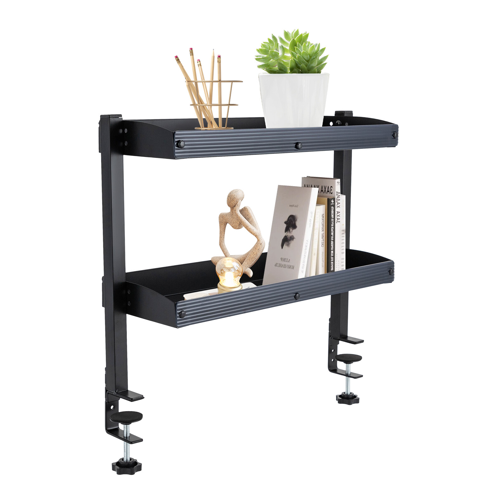 2Tier Clip-on Desktop Organizer Desk Shelf w/Adjustable Storage Tray Home Office