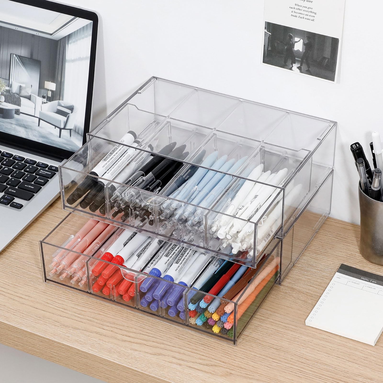 GOXITAX Clear Pen Organizer with Drawer, 2 Pack