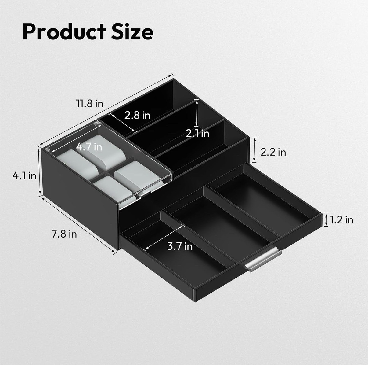 Black Plastic Desktop Organizer with Drawer and Compartment Tray
