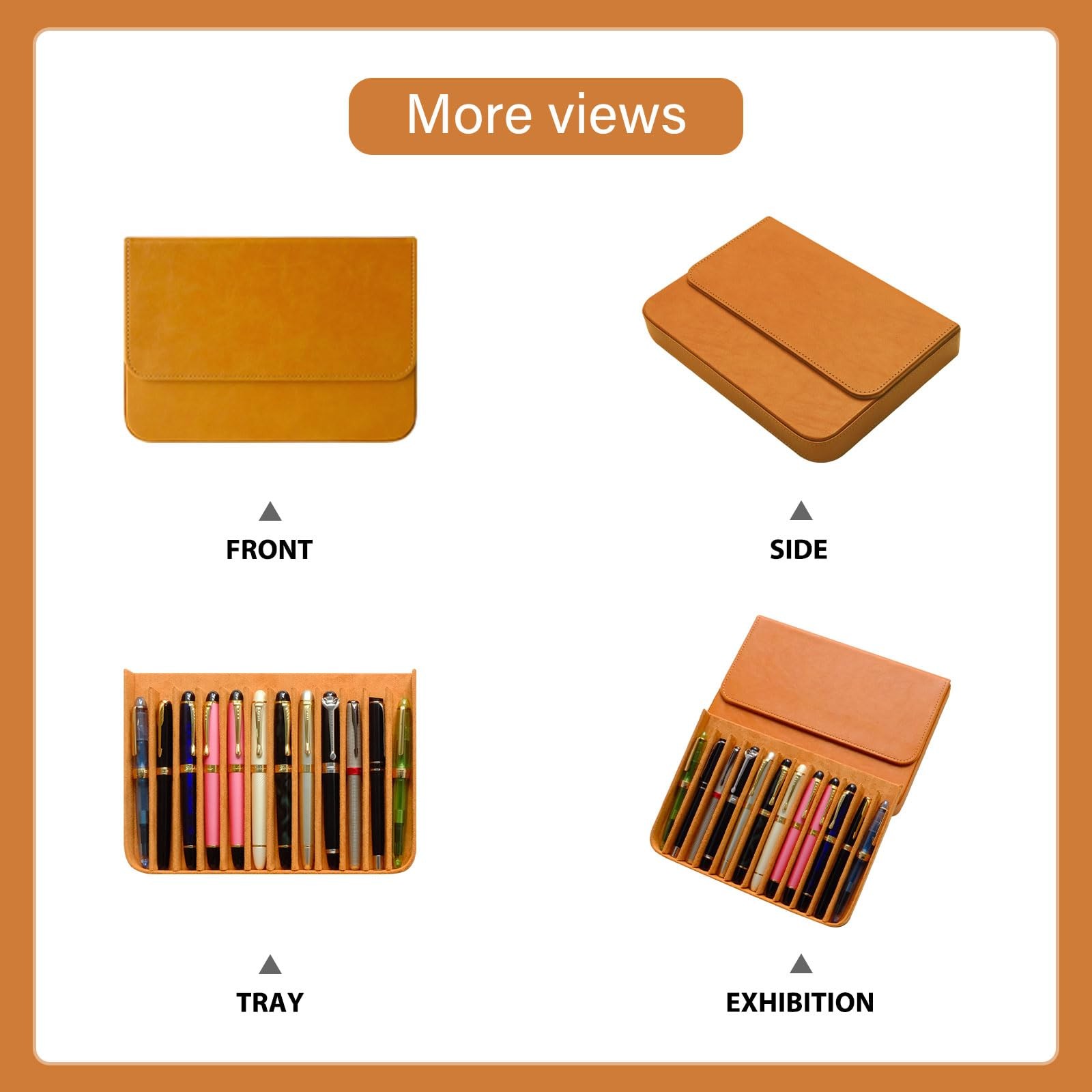 MIVLXLX Leather 12 Fountain Pen/Pencil Tray Case Organizer, 12 Slots, brown