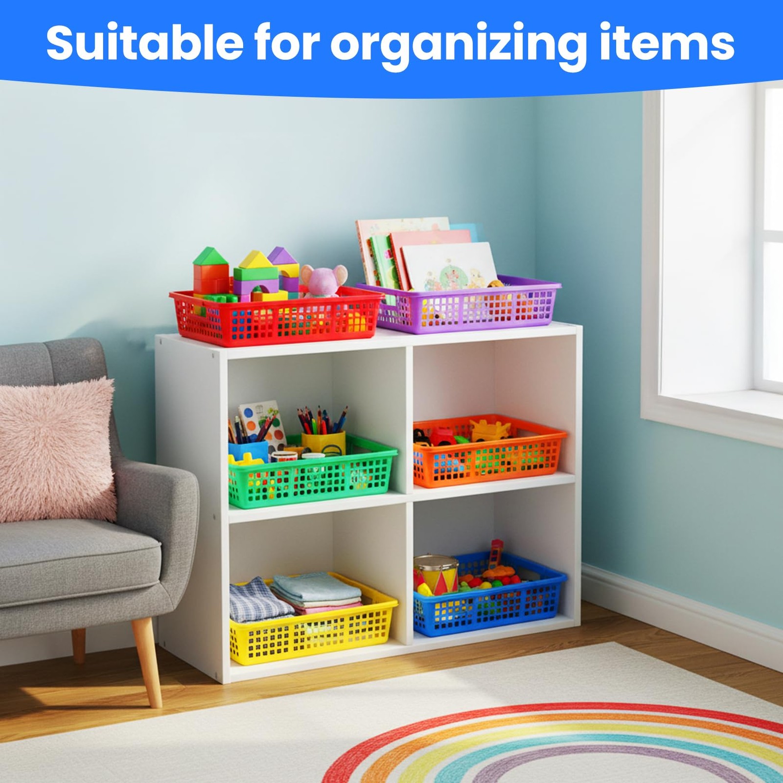 Colorful Plastic Classroom Turn In Paper Tray Storage Basket 13.58×9.9×3.14