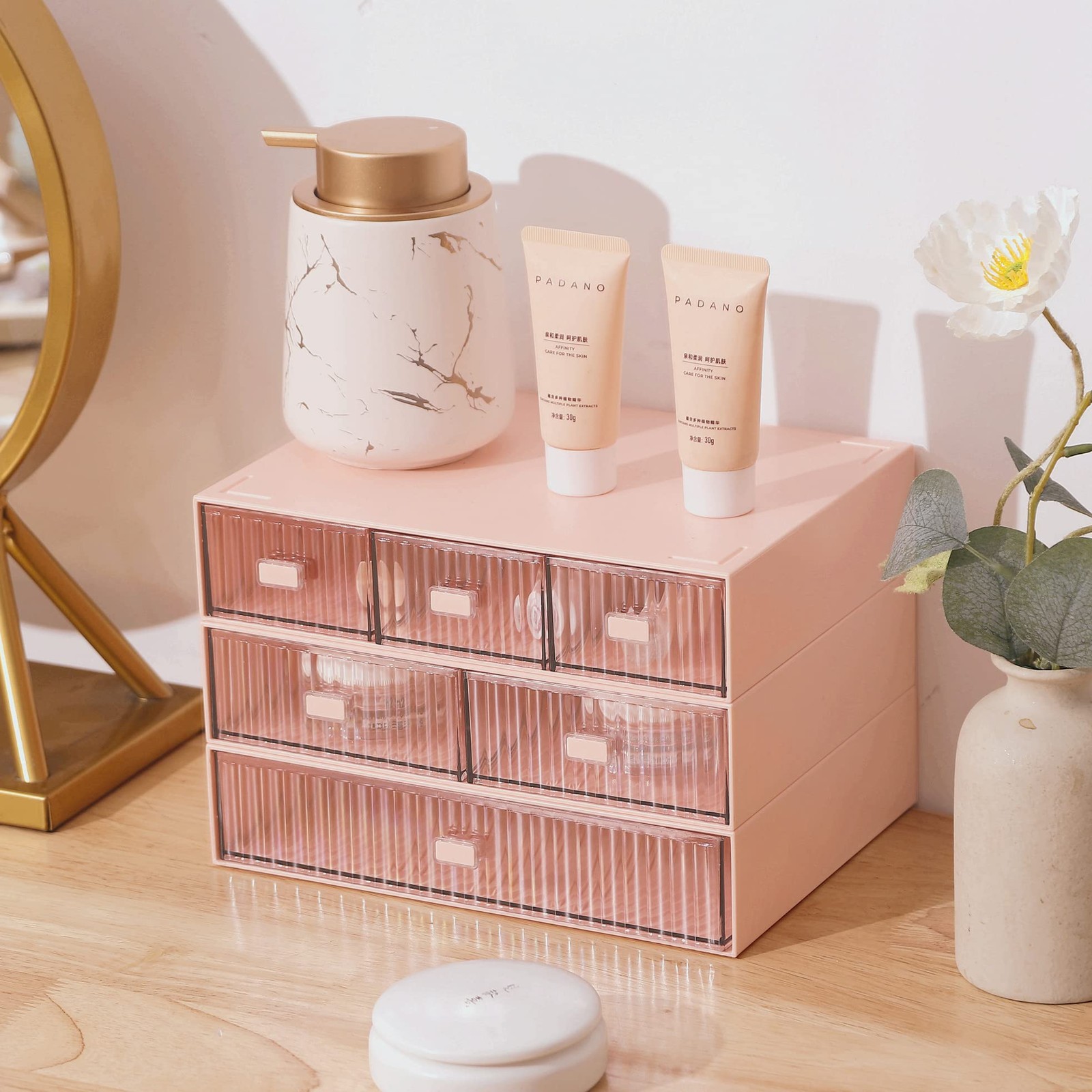Ykpokir Desktop Organizer Drawers Stackable 3 Tier Storage Pink Accessories