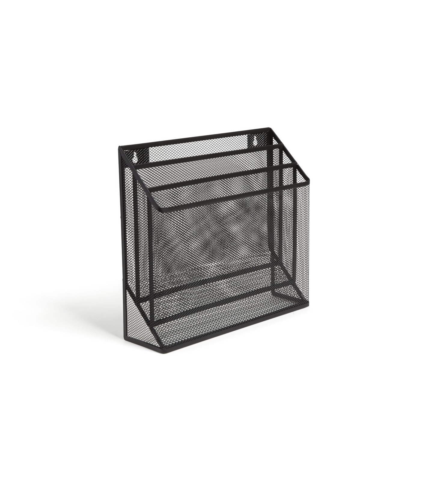 Wire Mesh File Organizer, 3‑Compartment, Matte Black – Vertical Desktop Sorte…