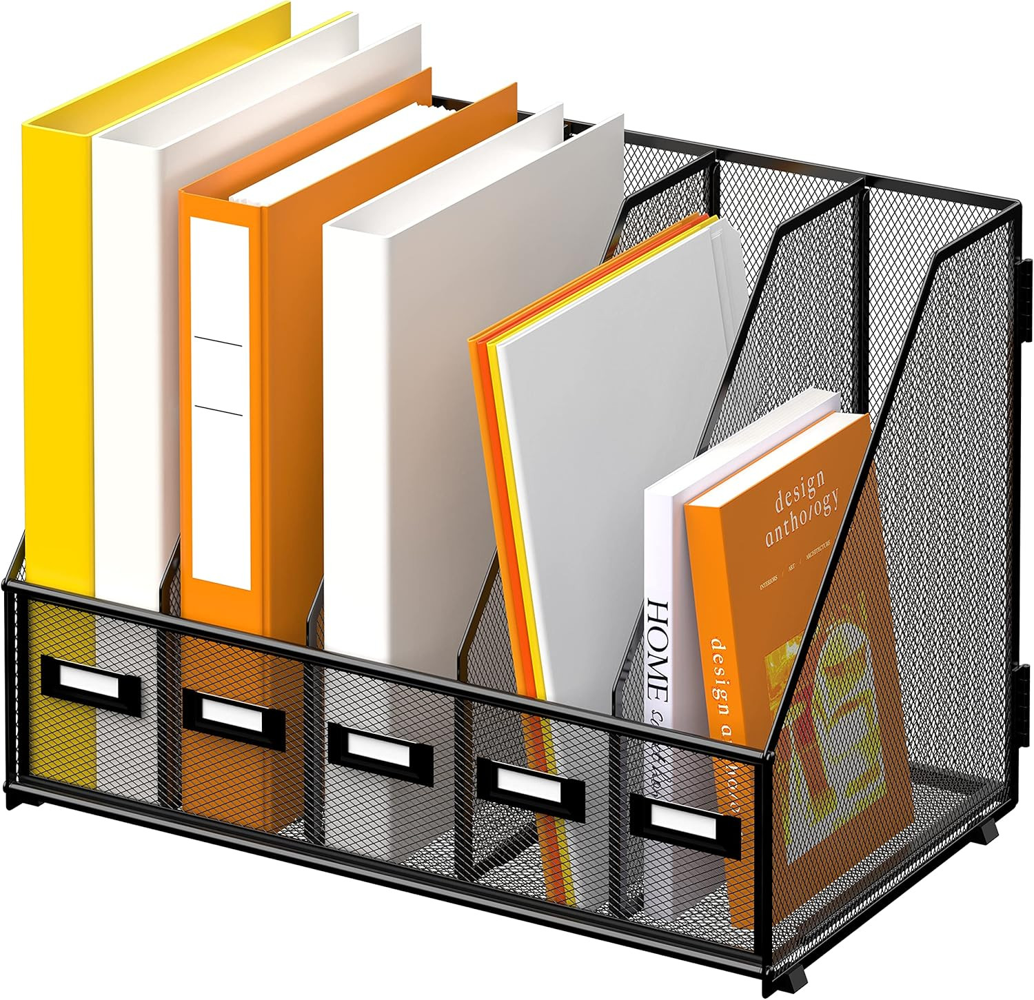 DALTACK Desk Organizers Metal Magazine File Holder with 5 Vertical Compartments