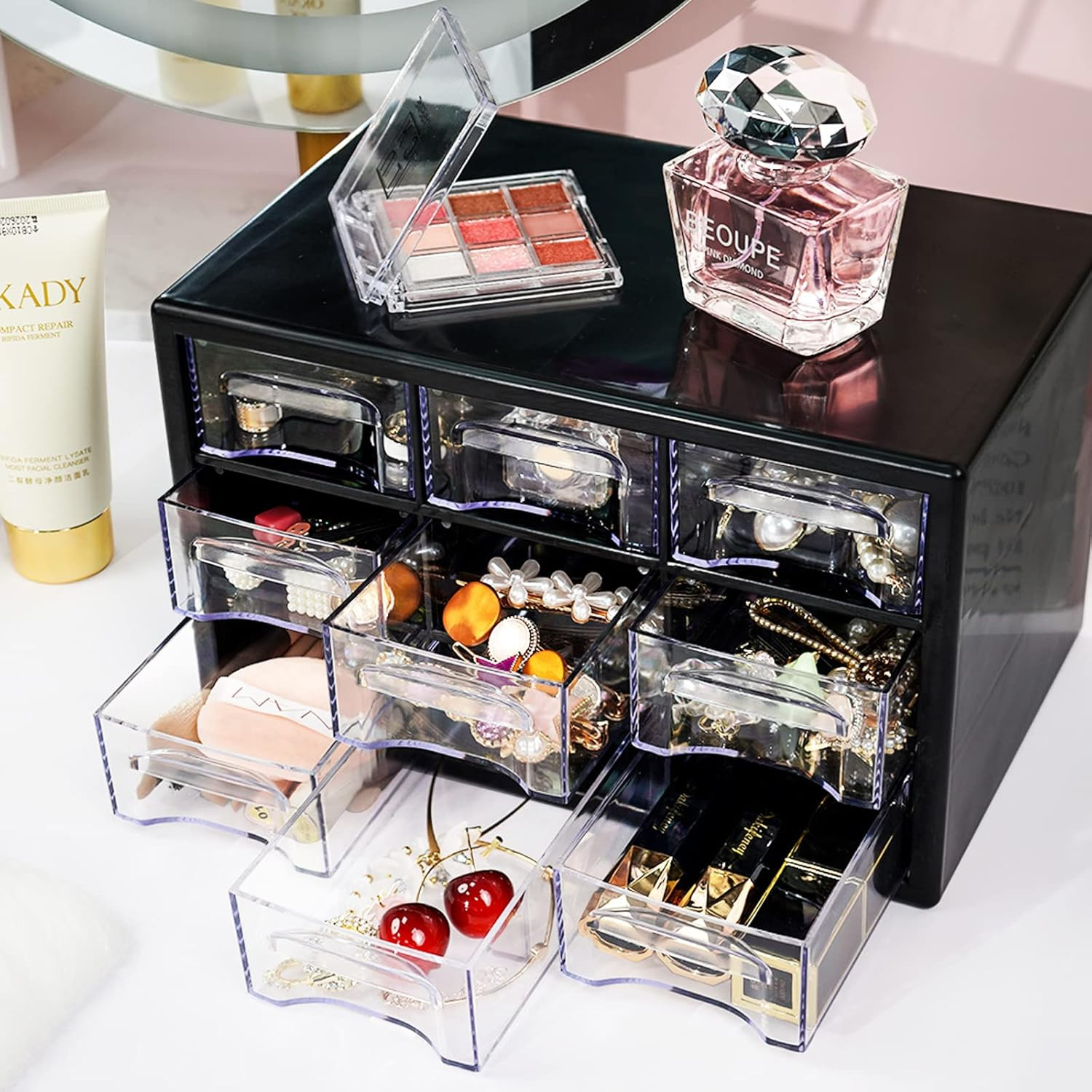 Desk Storage Organizer with 9 Drawers, FODIENS Stackable Desktop Craft Drawer Ca