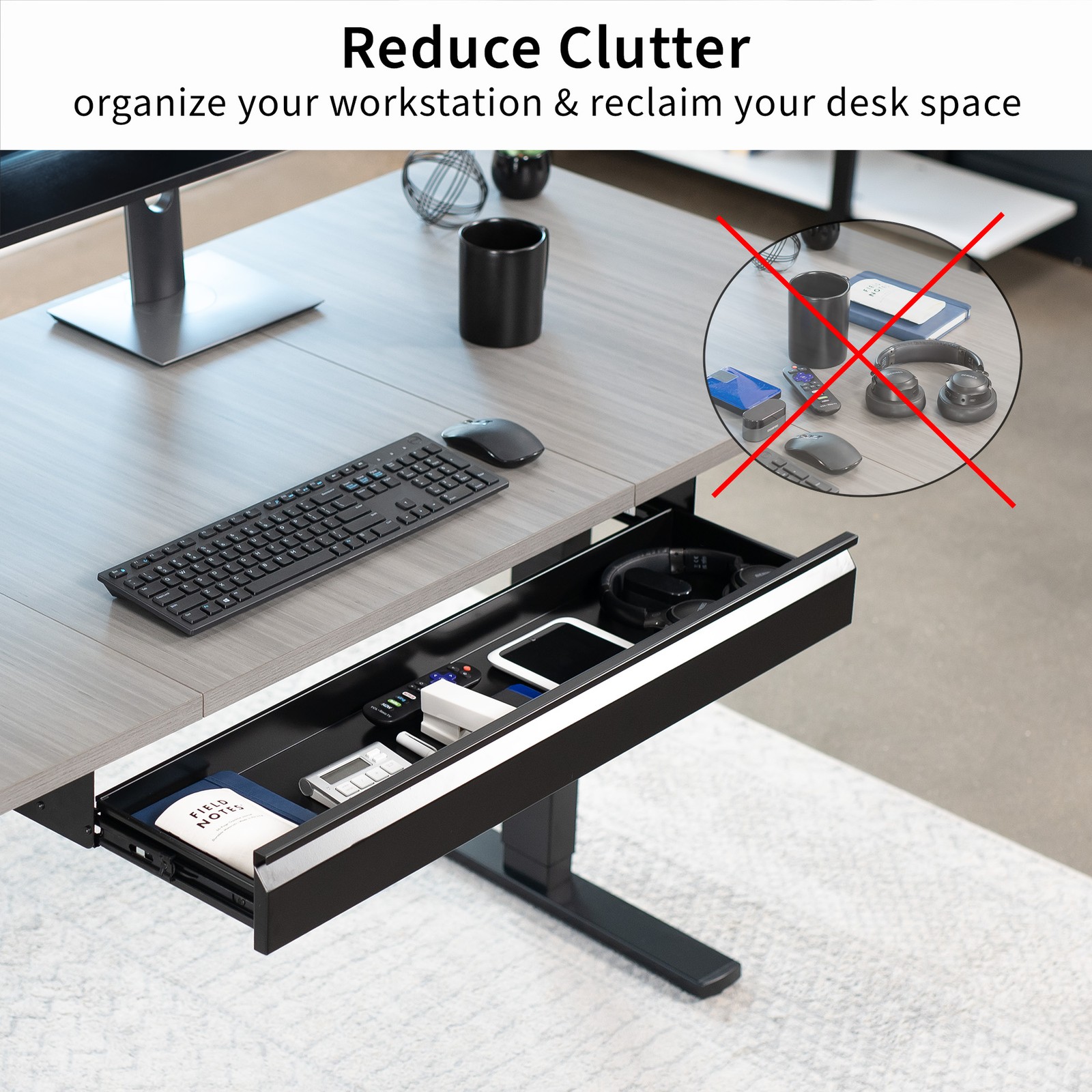 VIVO Black Space Saving 33″ Pull Out Under Desk Storage Drawer without Shell