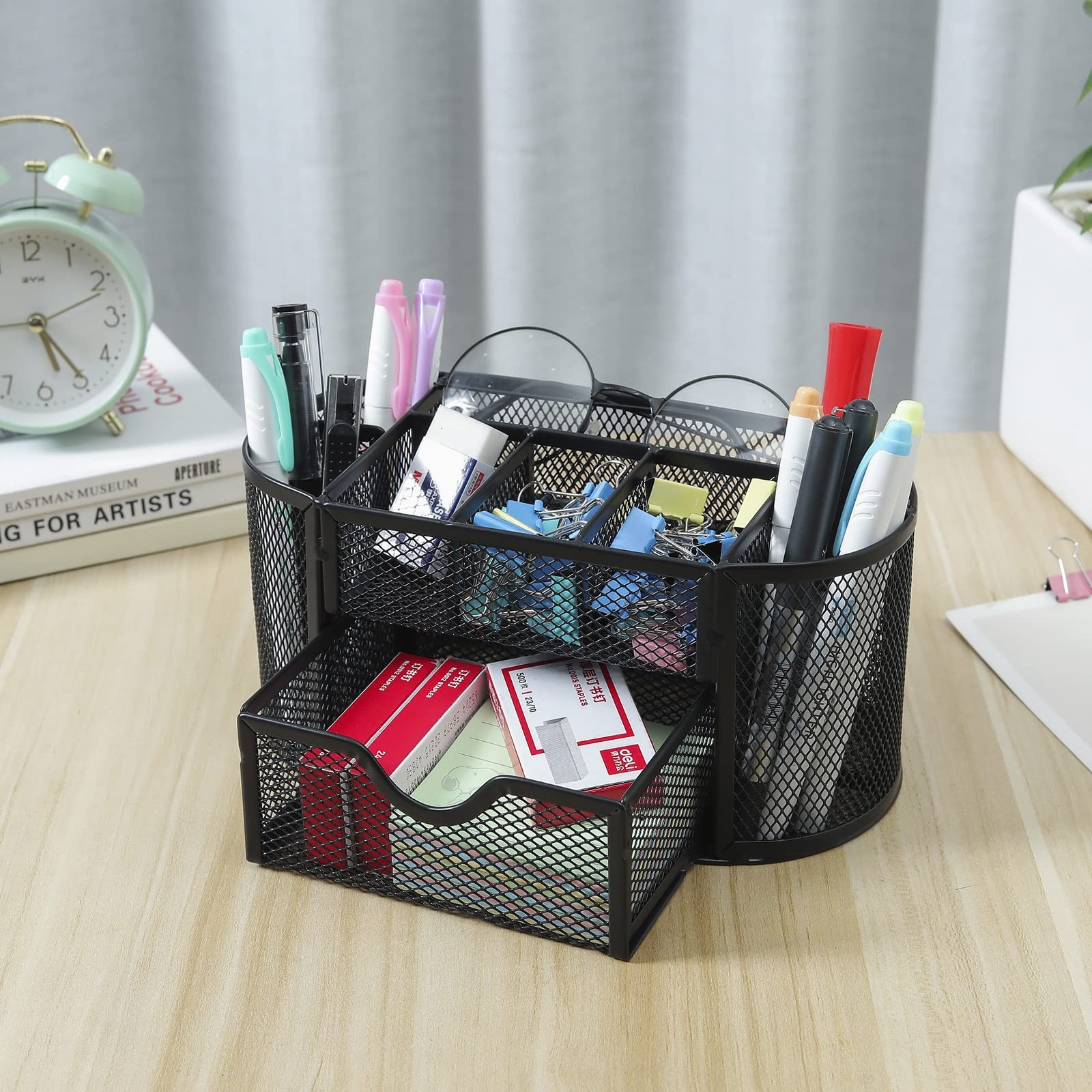 Jaugufiy Desk Organizer Mesh Desktop Office Supplies Large, Black