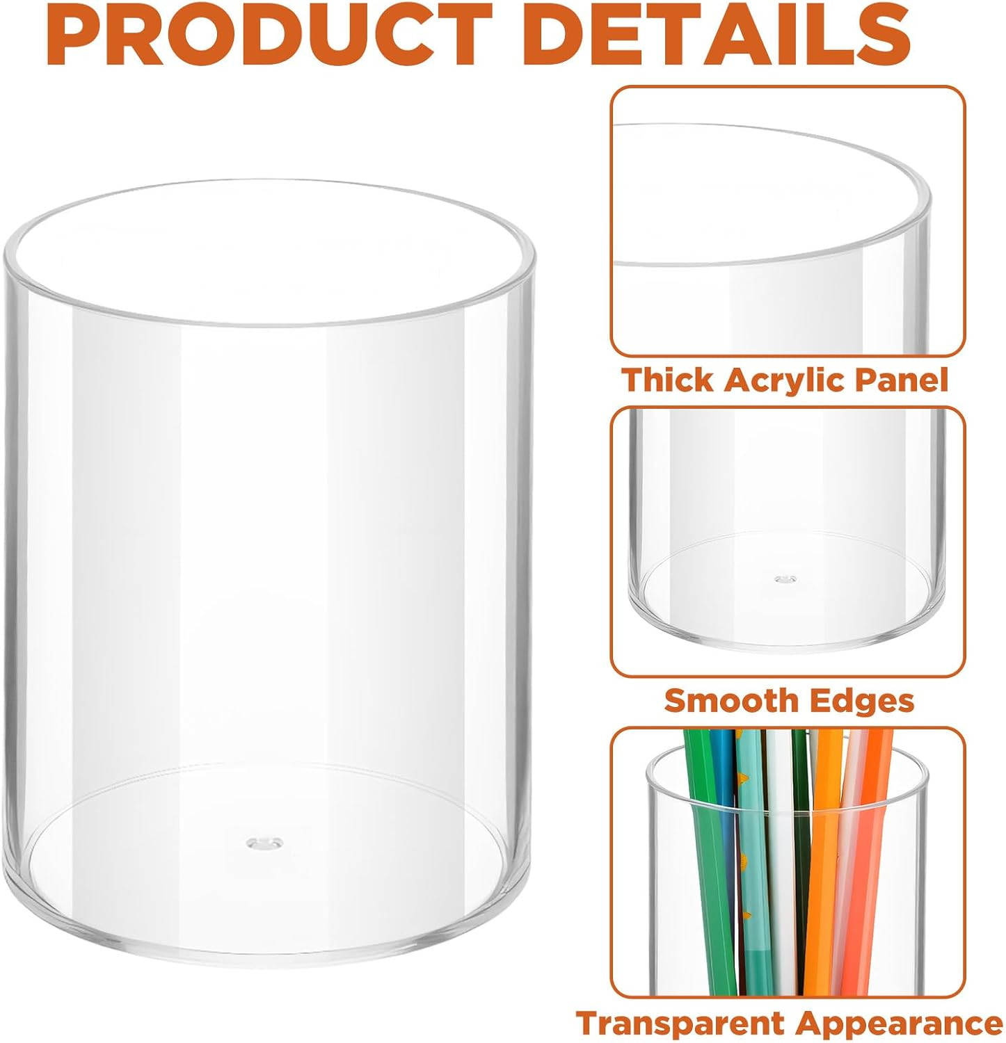 6 Pack Clear Plastic Pen Holder Cylinder Container, round Pencil Holder for Desk