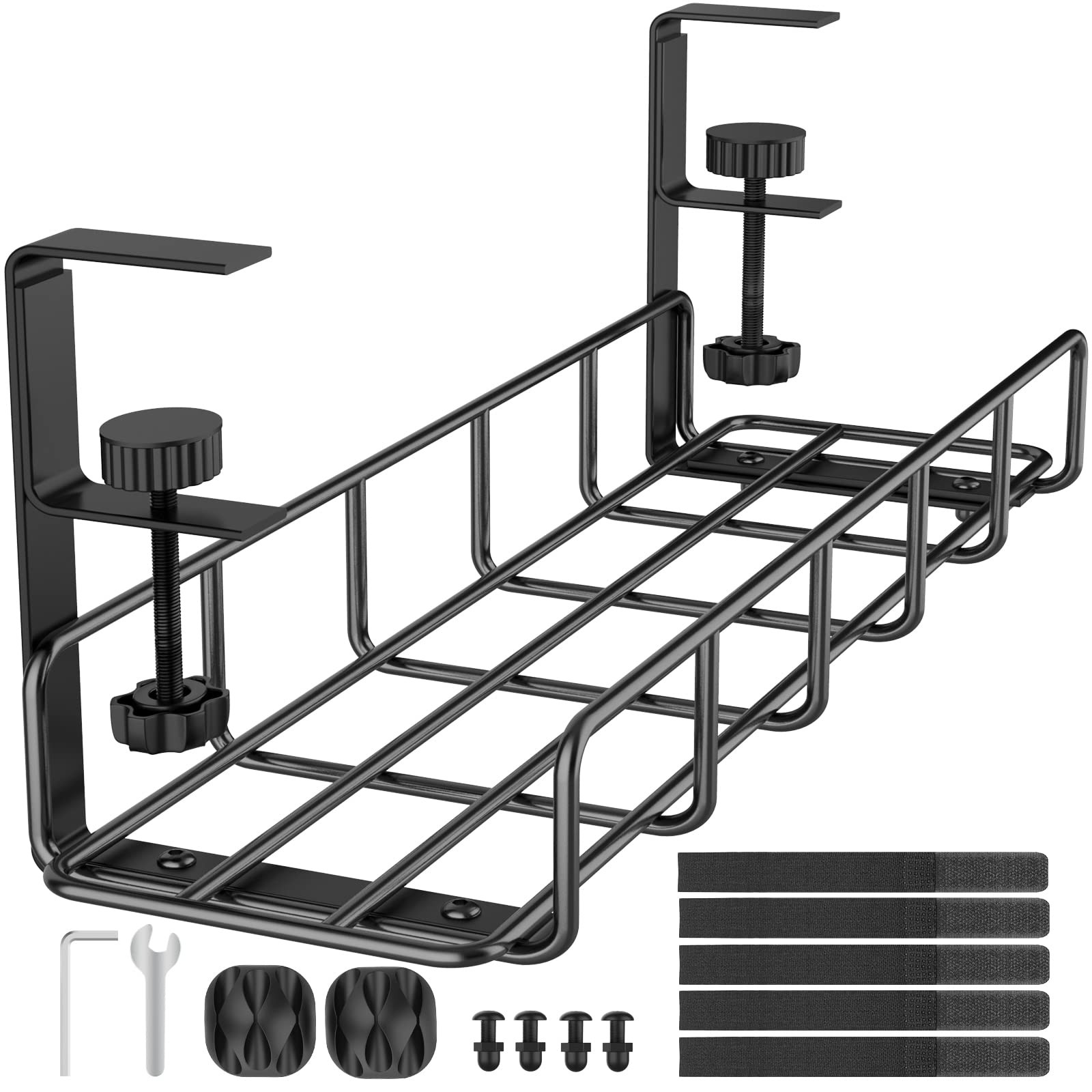 15.7” Under Desk Cable Management Tray, No Drill Steel 1 Pack, Black