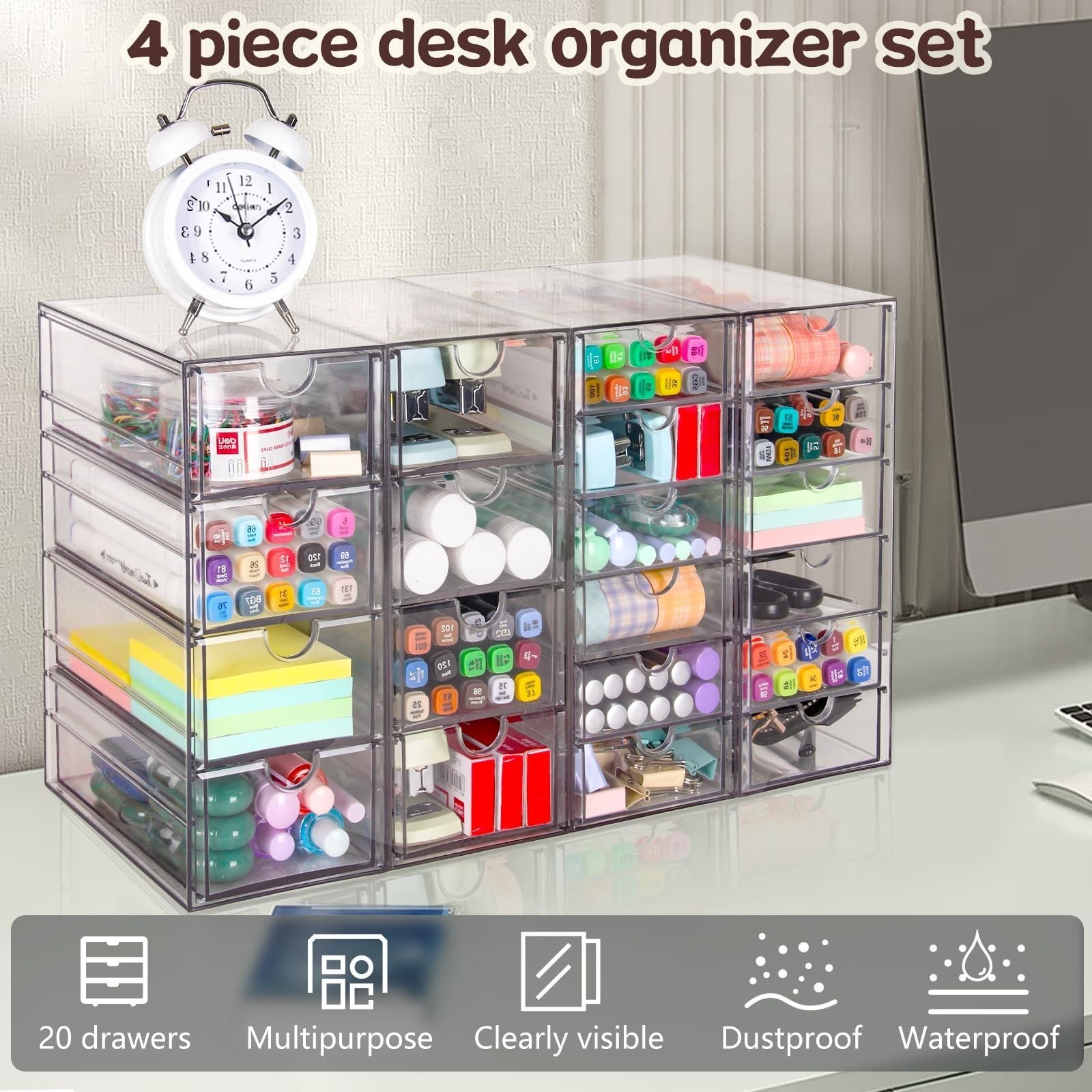 Acrylic Drawer Organizer – 20 Clear Drawers for Desk, Makeup, Office & Craft Sto