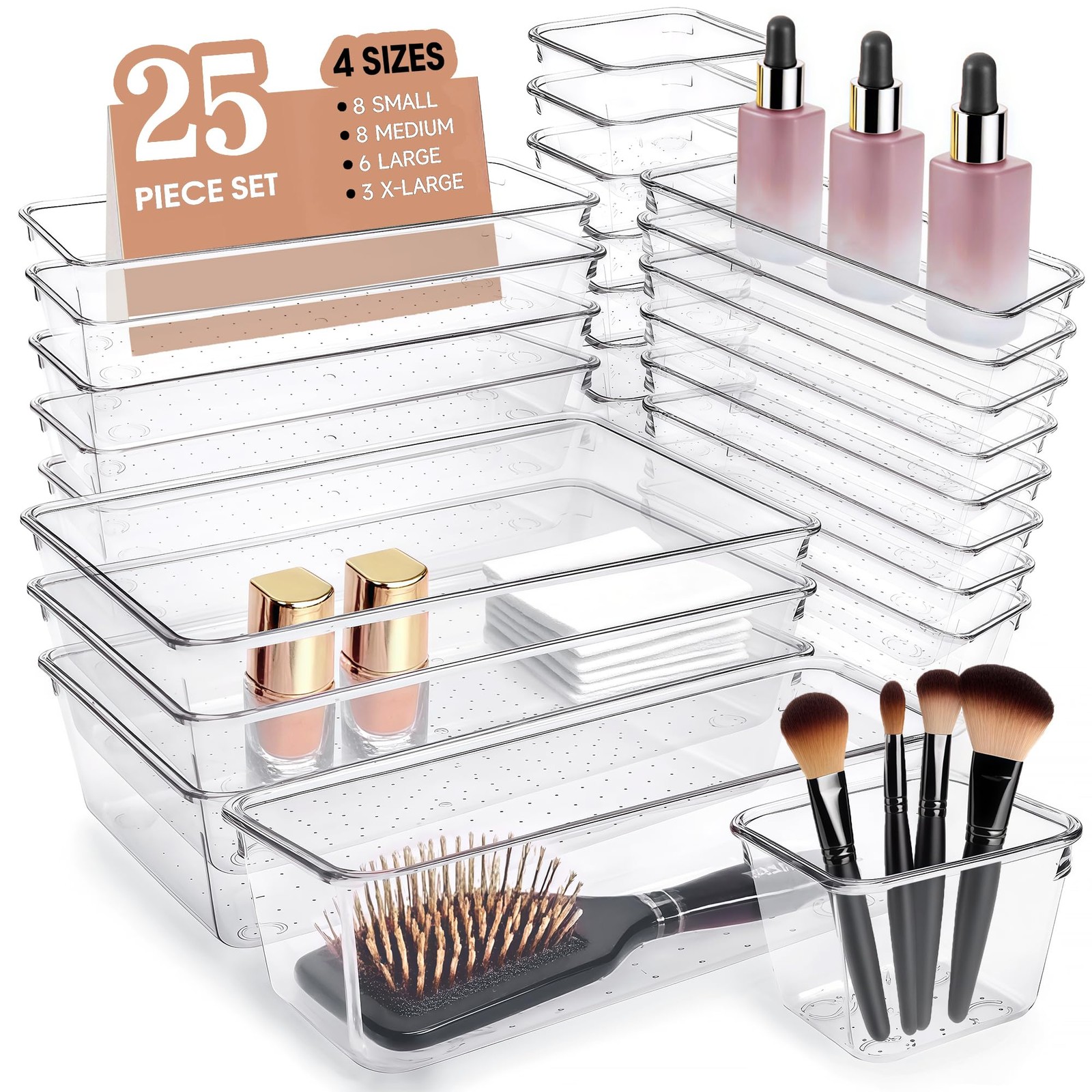 Clear Acrylic Drawer Organizers Set Storage for Makeup, Office Desk Small Van…