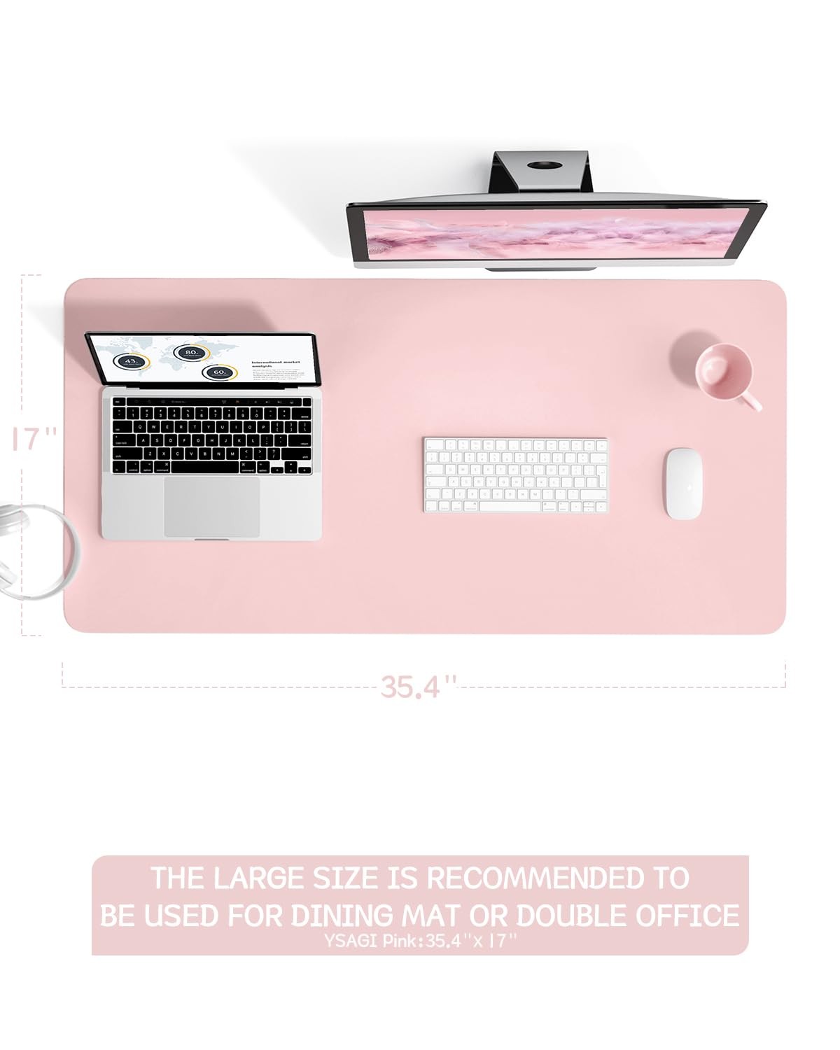 Writing Desk Pad Protector, YSAGi Anti-Slip Thin Mousepad 35.4″ x 17″, Pink