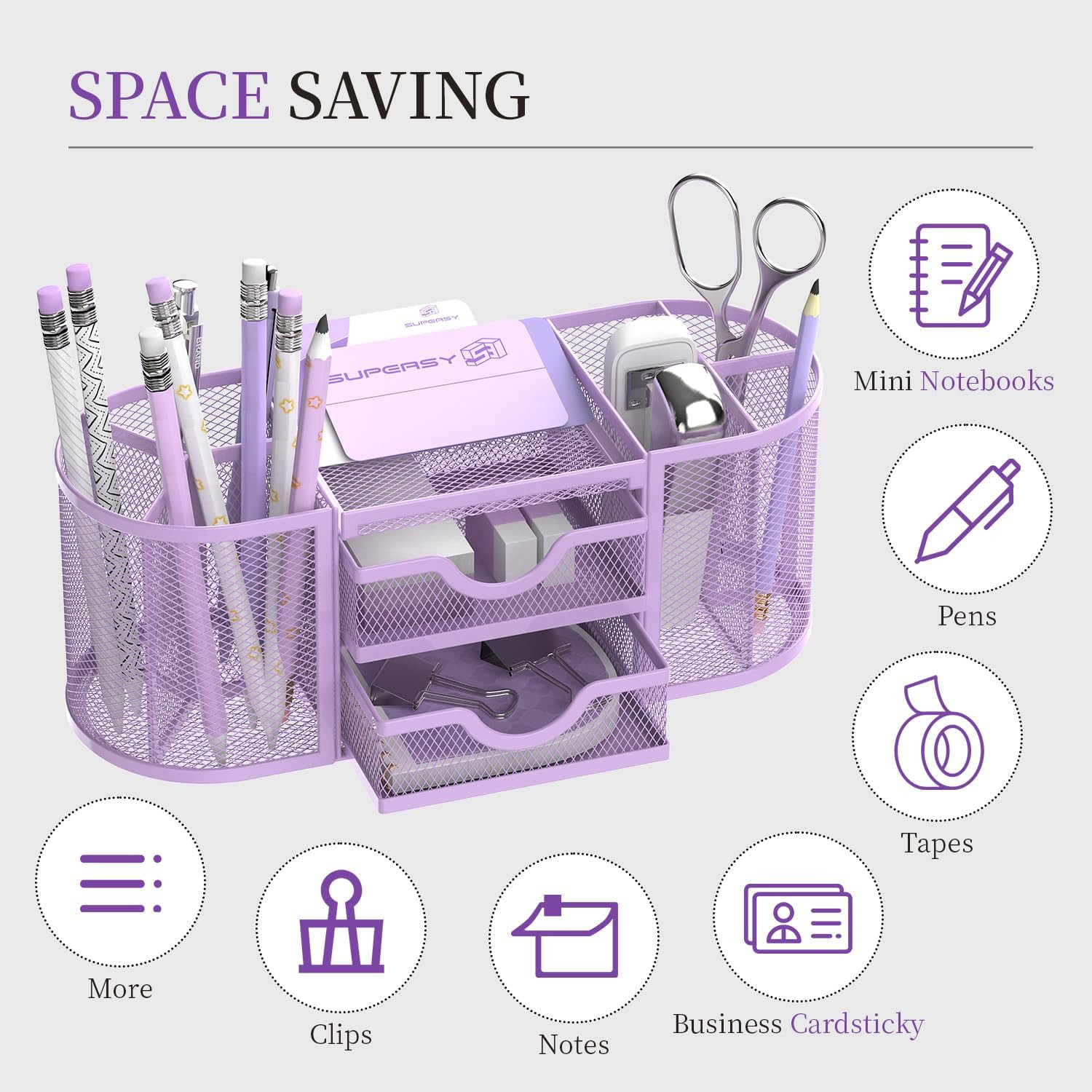 Mesh Desk Organizer, Desk Organizers and Accessories with Drawers, Pen Holder fo