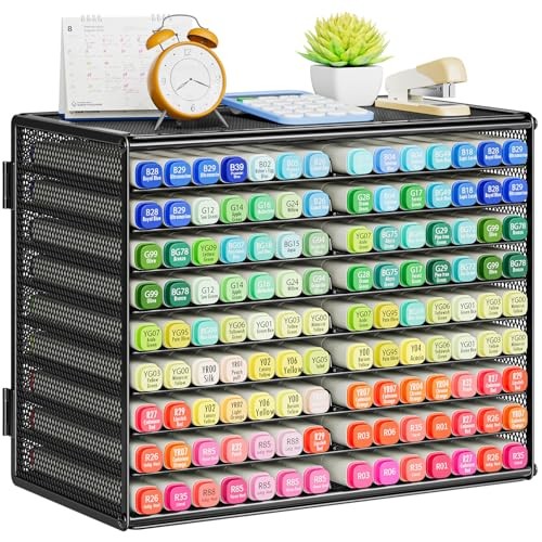 Marbrasse 9 Tier Metal Mesh Marker Organizer, Large Capacity Desk Storage Rack H