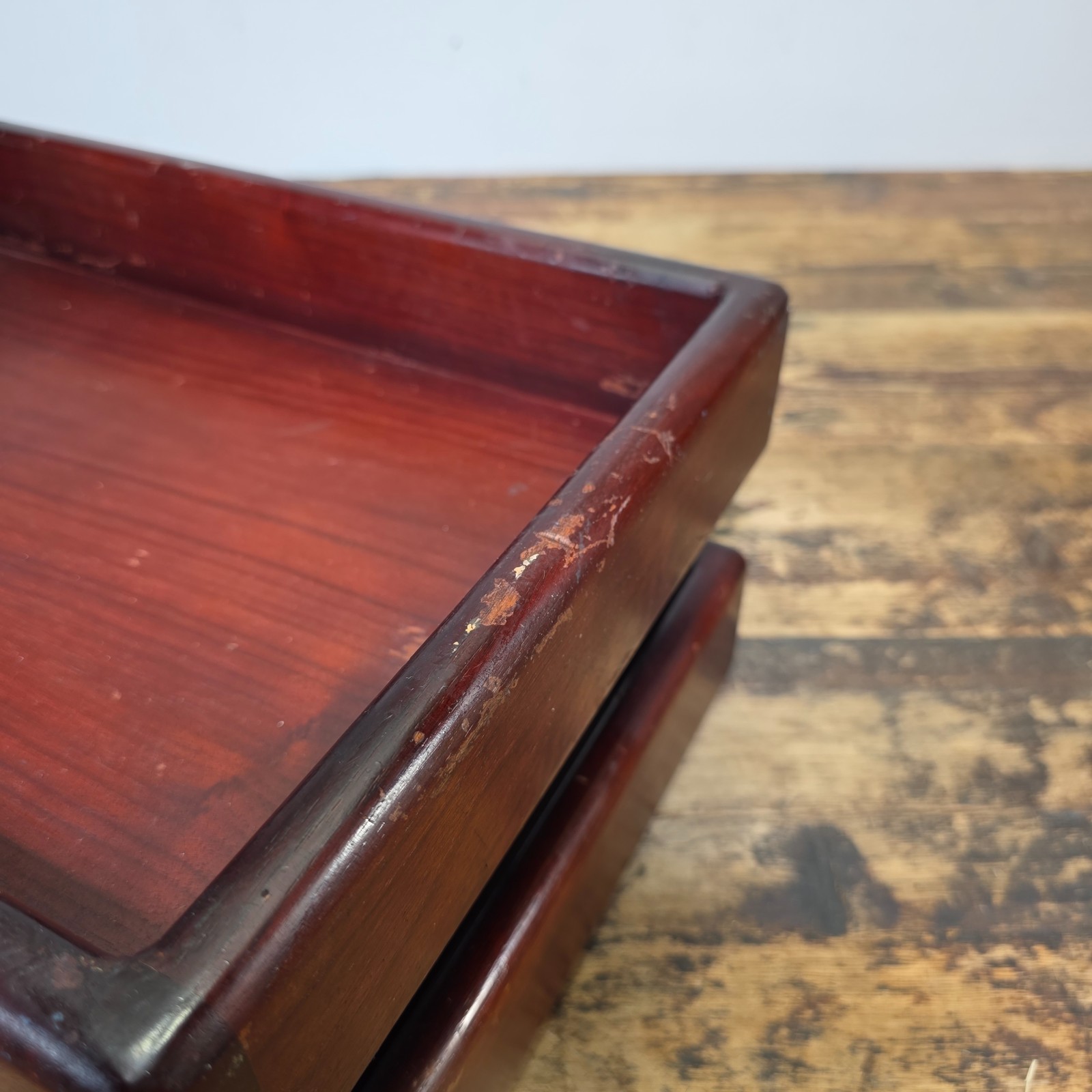 Vintage Wood 2 Tier Letter Tray Desk Organizer Mid Century Modern Rustic Style