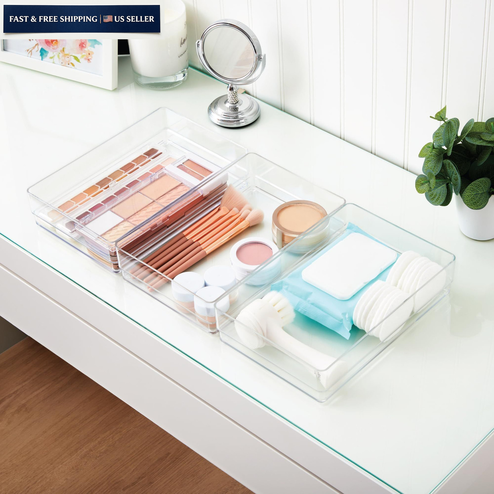 STORi SimpleSort 3-Piece Stackable Clear Drawer Organizer Set | 9x6x2″,