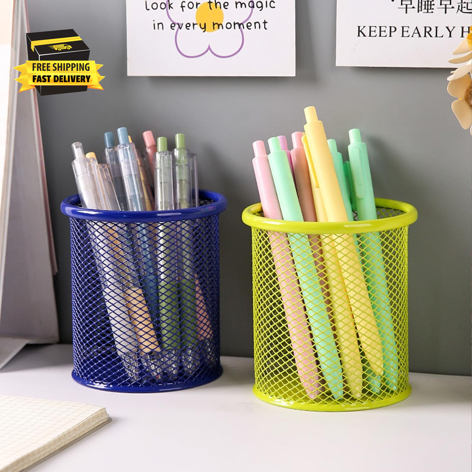 Pen Holder Pencil Organizer Mesh Cup Marker Tape Clip Scissors Container for Off