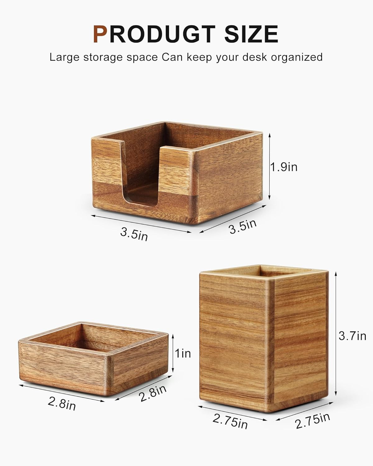 Acacia Wood Desk Organizer Set with Sticky Note Holder, Pencil Pen Cup & Paper C