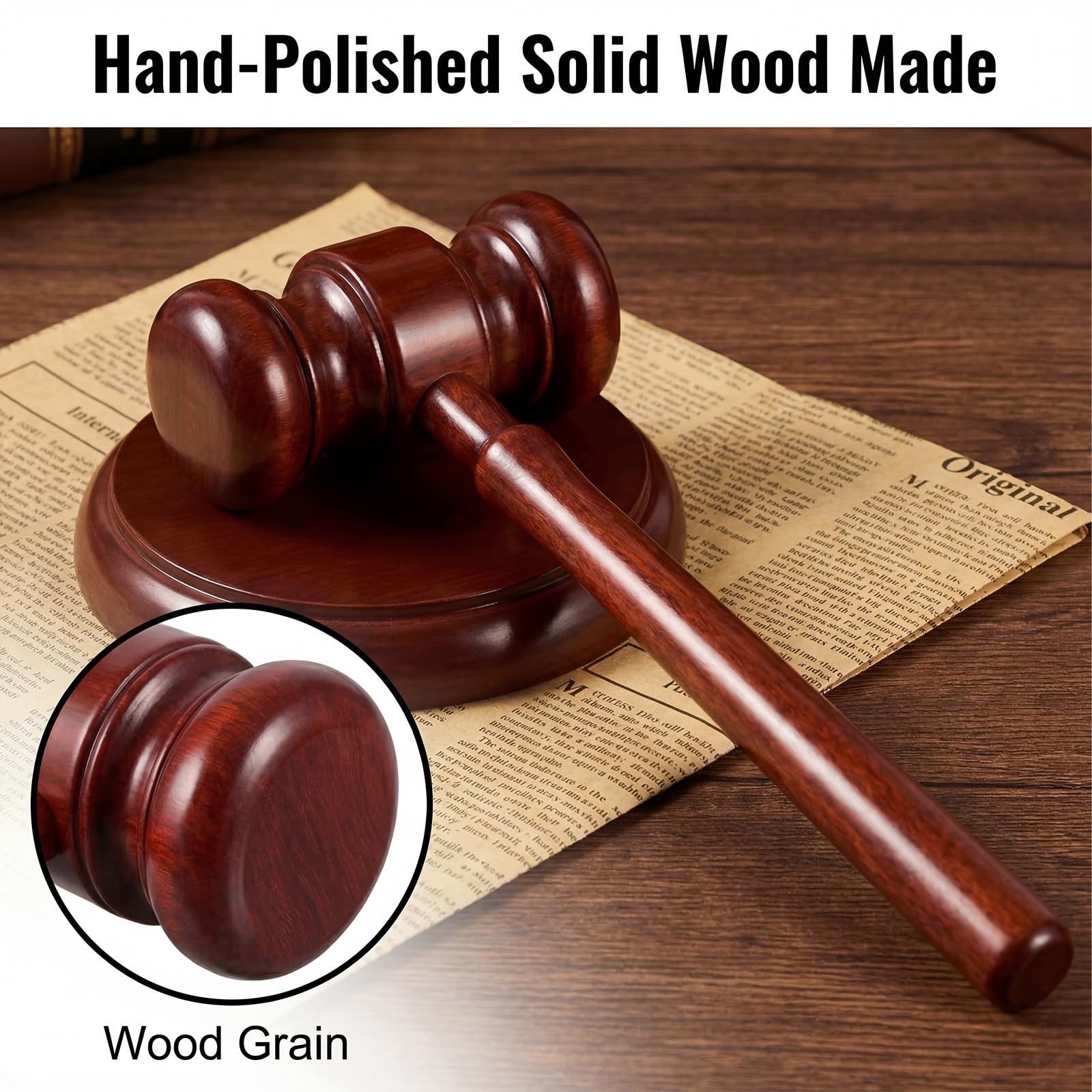 Gavel and Block Set, Wooden for Meetings with Sound Block, Natural Wood